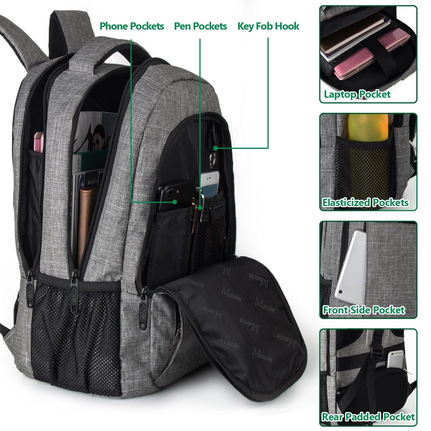 Gray Anti-Theft Water Resistant Laptop Backpack with USB Port