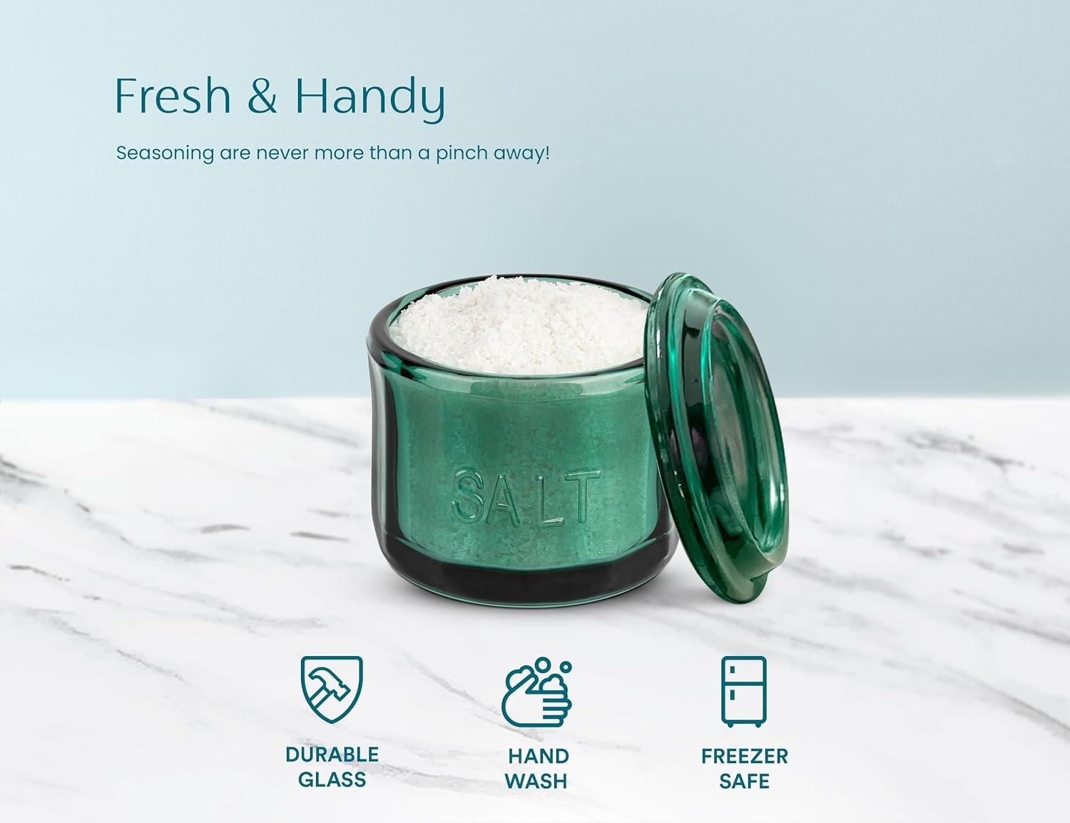 Kook Glass Salt Cellar, with Airtight Lid, 10 Oz, Emerald
