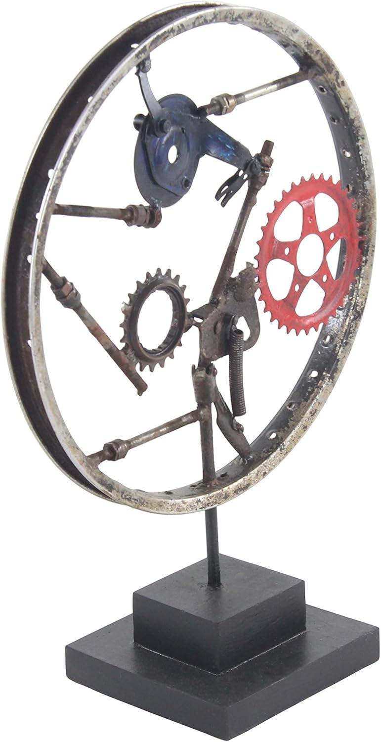 DecMode Iron Industrial Wheel Sculpture, Grey