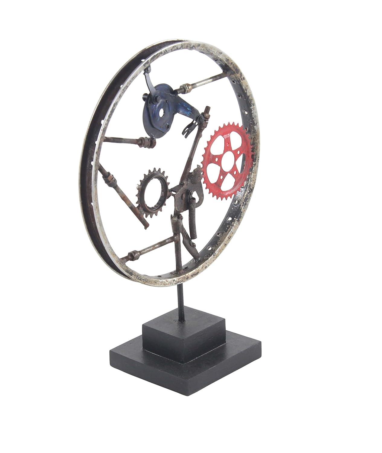 DecMode Iron Industrial Wheel Sculpture, Grey