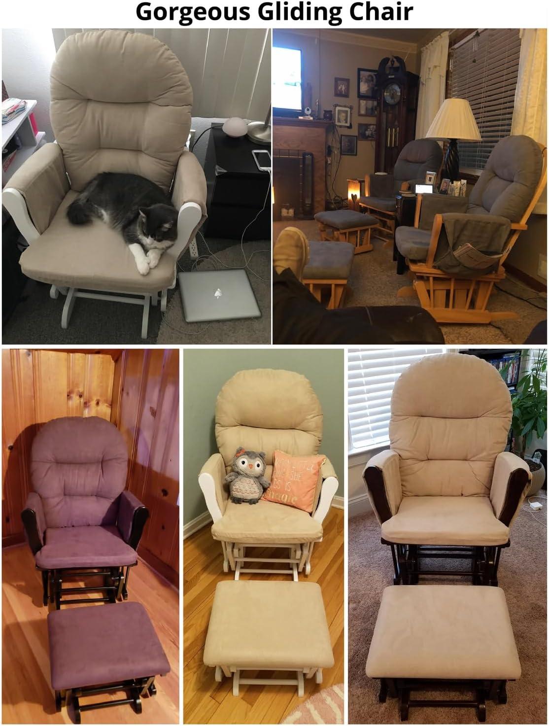 Nursery Glider & Ottoman Sets, Reclining Swivel Glider Rocker with Ottoman, Nursery Rocking Chair for Baby Room, Upholstered Nursery Recliner Glider with Ottoman, Padded Arms - Dark Gray, White