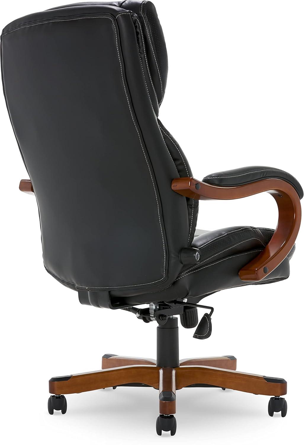 Executive Office Chair in Black Bonded Leather - Serta: High-Density Foam, Fixed Arms, Wood Frame