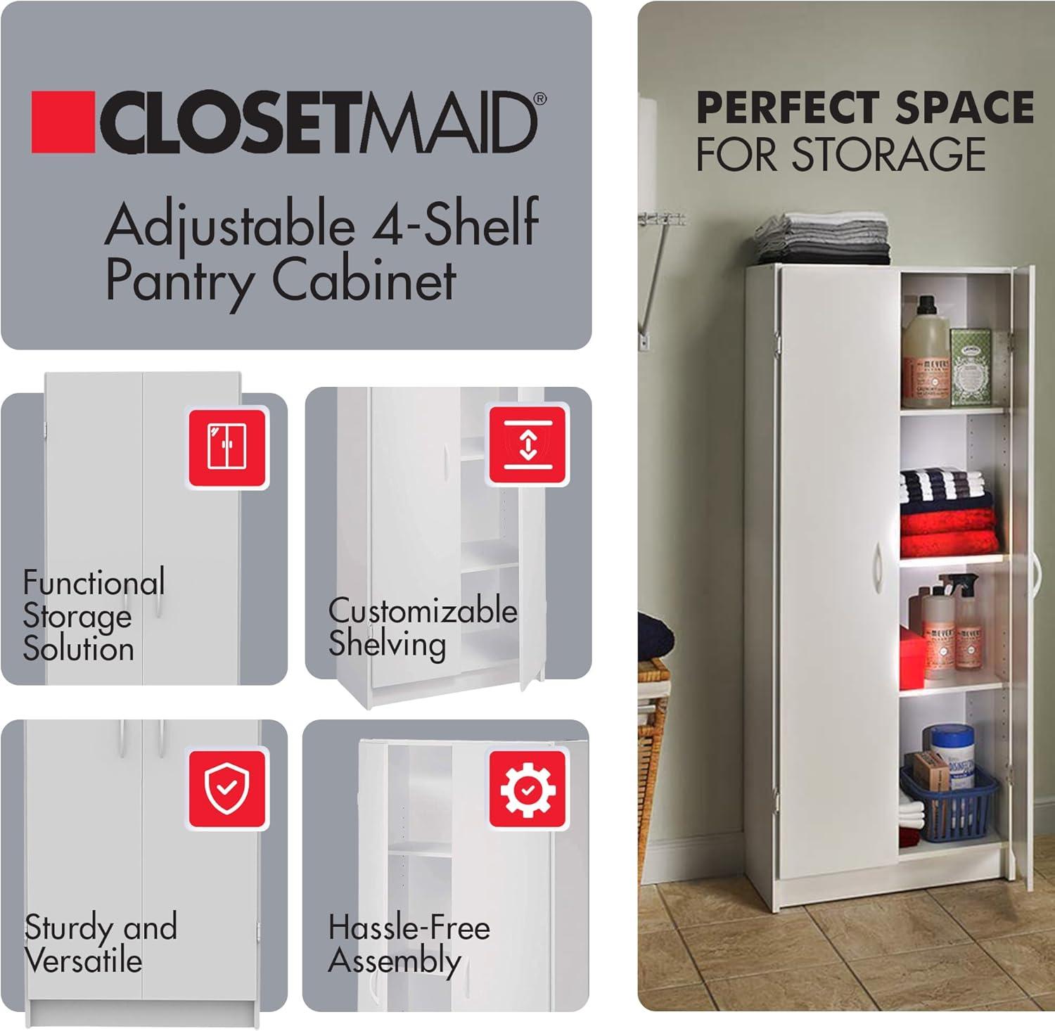 ClosetMaid 12.5 x 24 x 59.5 Inch Adjustable 4 Shelf Pantry Cabinet, White