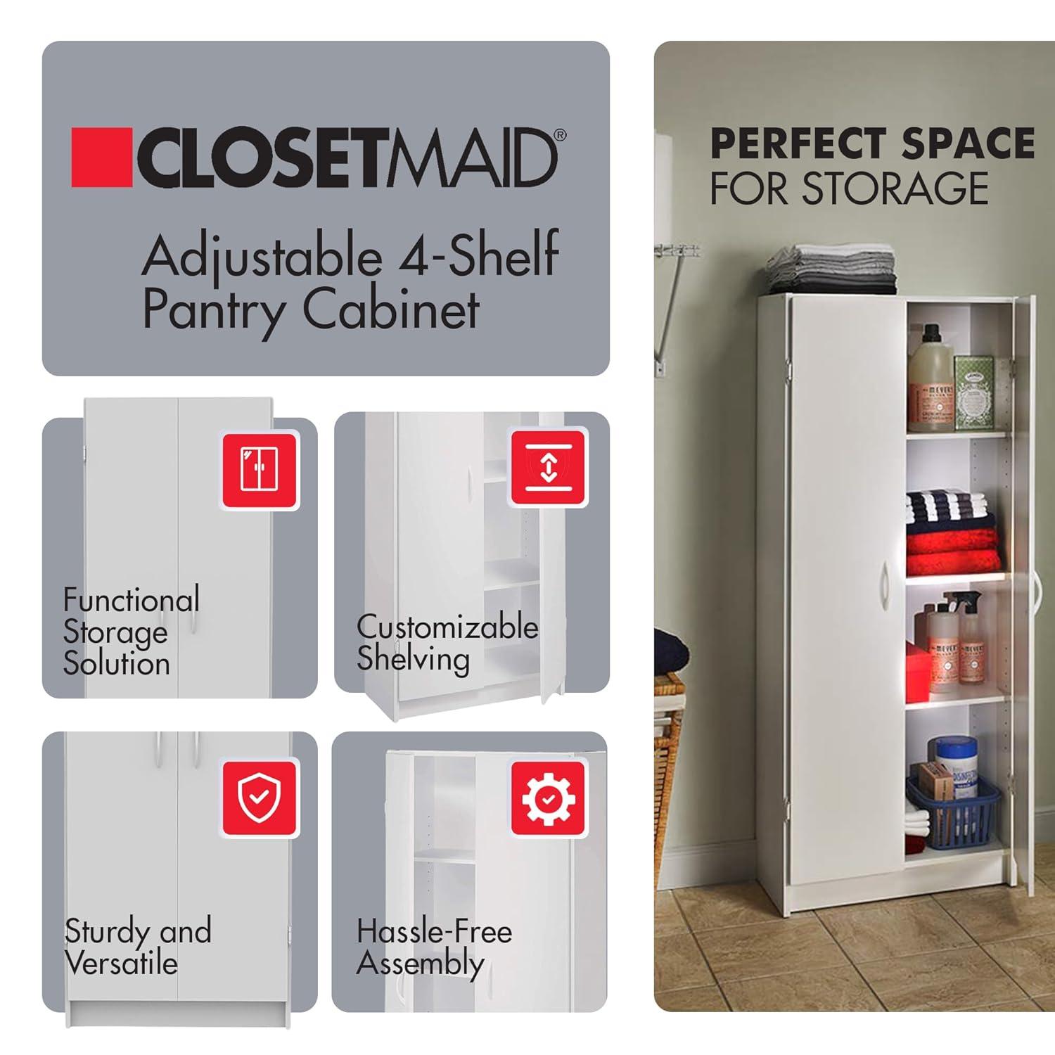 ClosetMaid 12.5 x 24 x 59.5 Inch Adjustable 4 Shelf Pantry Cabinet, White