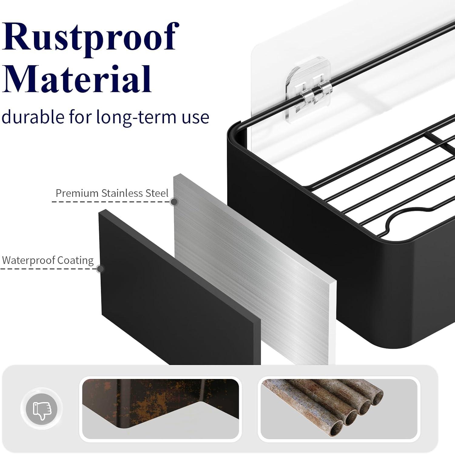 Kitsure X-Large Shower Caddy - 2 Pack Adhesive Shower Organizer, Rustproof Metal Shelves, No-Drill Bathroom Organizers and Storage, Black