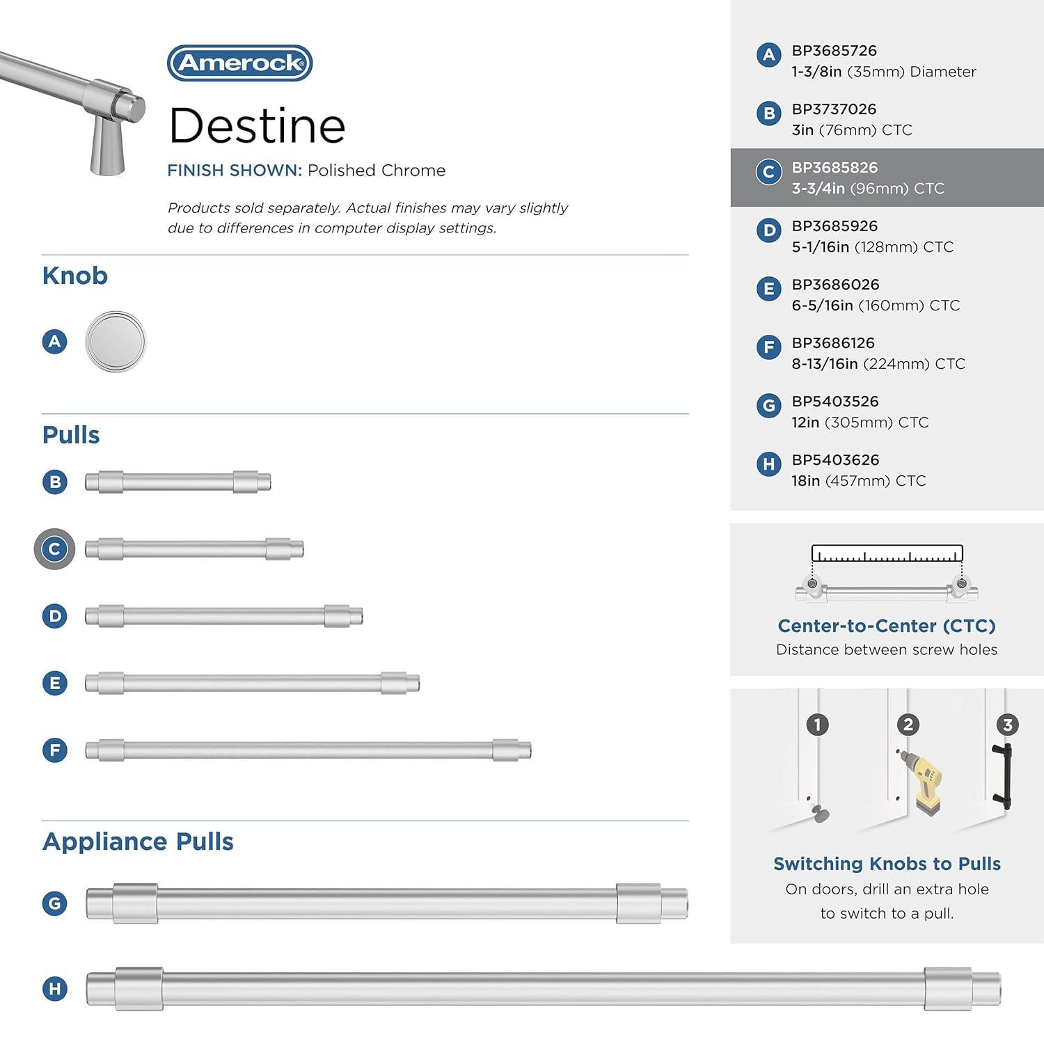 Amerock Destine 3-3/4 inch (96mm) Center-to-Center Polished Chrome Cabinet Pull
