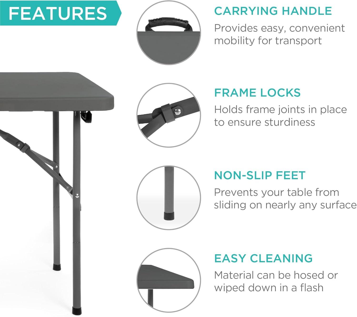 Best Choice Products 4Ft Plastic Folding Table, Indoor Outdoor Heavy Duty Portable W/ Handle, Lock For Picnic