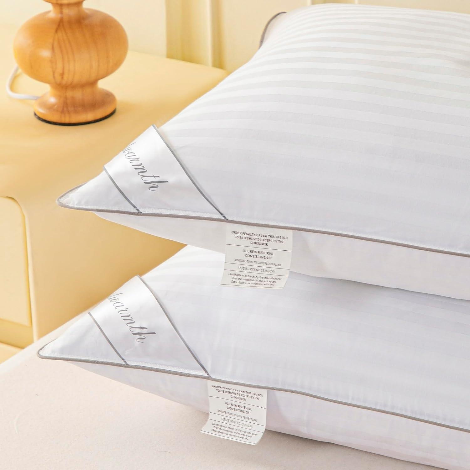 Natural Goose Down&Feather Pair Pillows Insert, Set of 2 Bedding Soft Pillows 100% Soft Cotton Queen 20x30in