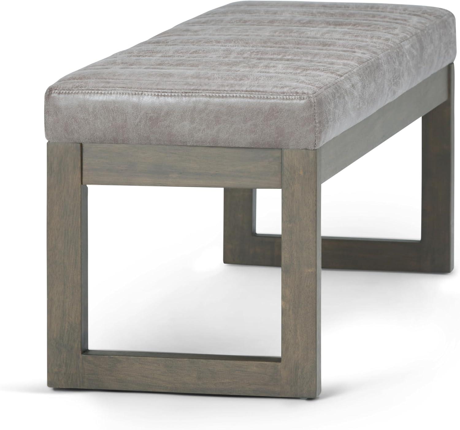 Casey Distressed Grey Taupe Faux Leather Ottoman Bench