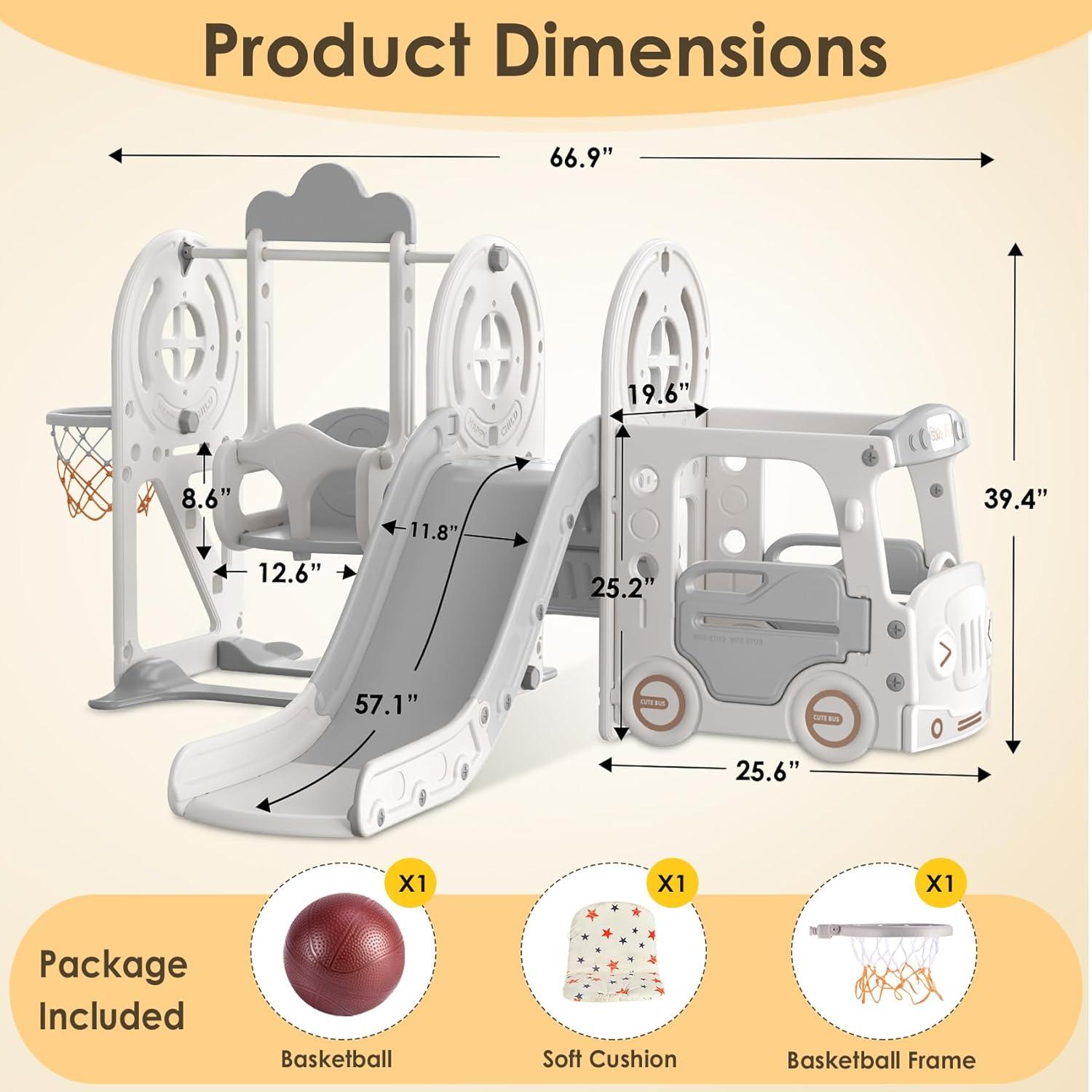 Suteck 5 in 1 Toddler Slide, Kids Slide with Climber,Bus Playhouse and Swing Outdoor Indoor Slide Playset