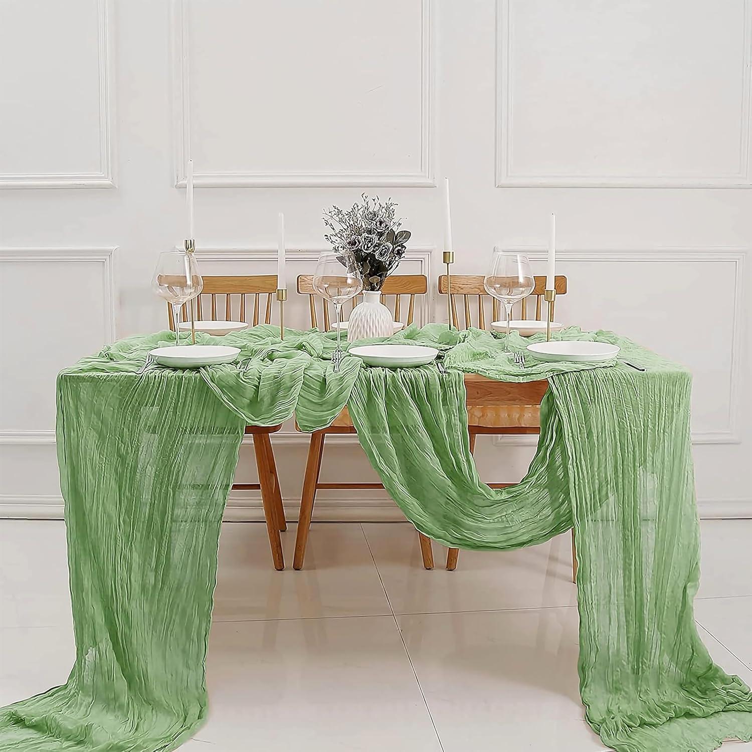 Mint Green Cheesecloth Table Runner 6 Pack 35" Boho Gauze Runner 120 inches Long Tablecloth Runner Rustic Sheer Fabric Bulk for Baby Shower Wedding Bridal Birthday Party Table Decorations