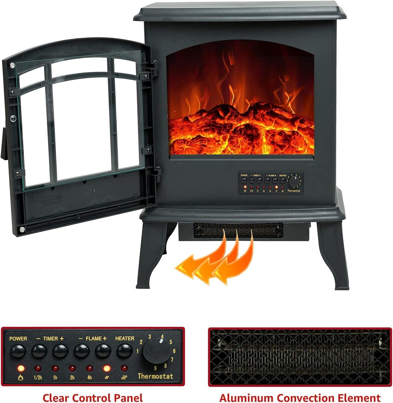 Black 23" Freestanding Electric Fireplace Stove with Remote