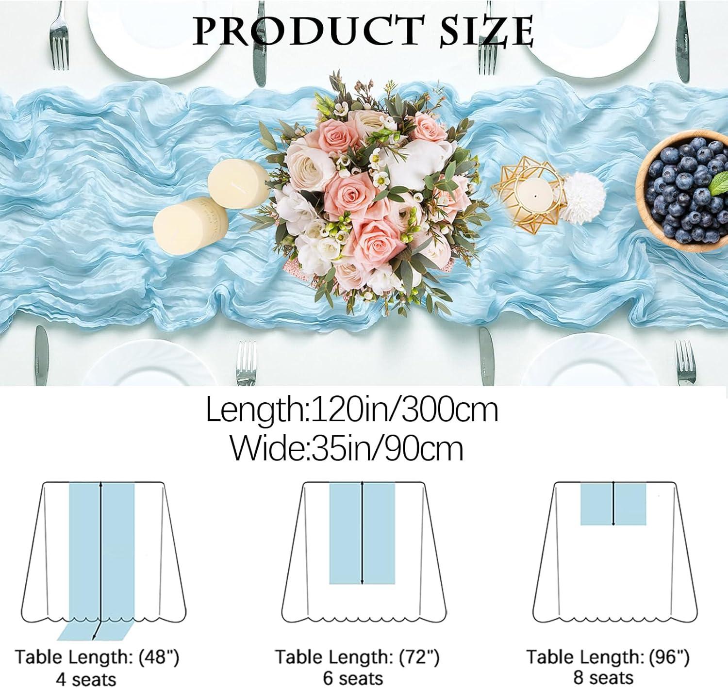 Mint Green Cheesecloth Table Runner 6 Pack 35" Boho Gauze Runner 120 inches Long Tablecloth Runner Rustic Sheer Fabric Bulk for Baby Shower Wedding Bridal Birthday Party Table Decorations