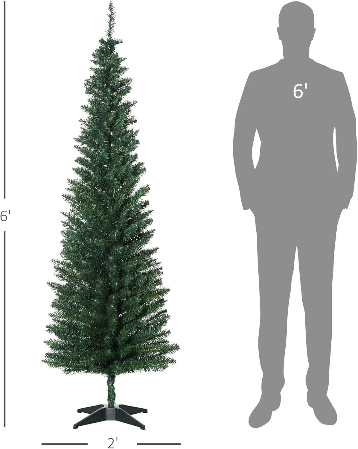 HOMCOM 6 FT Tall Unlit Slim Fir Artificial Christmas Tree with Realistic Branches, and 583 Tips, Green