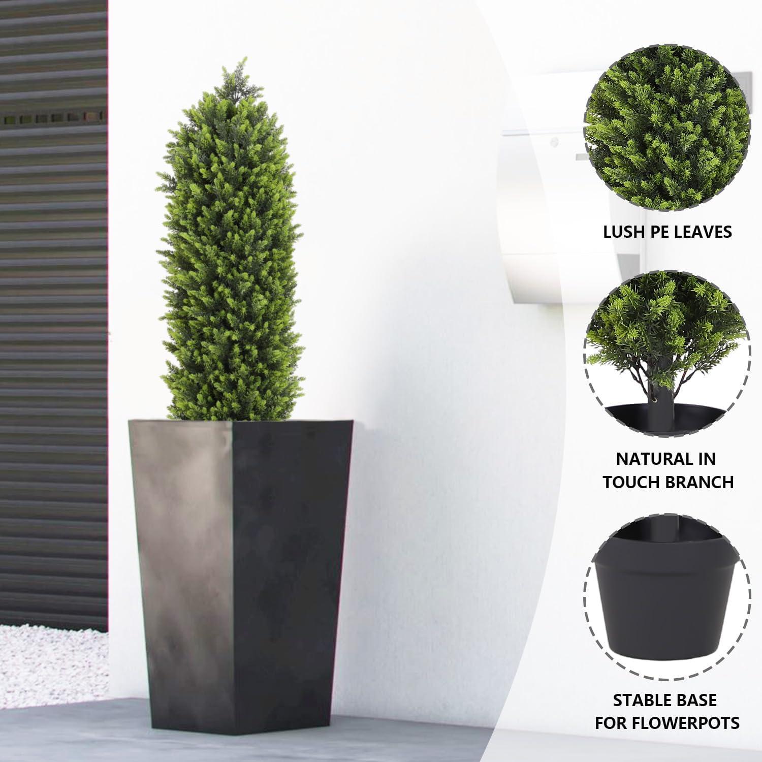 4ft Artificial Cedar Topiary Trees 2 Pack, Beautiful Realistic Artificial Plants for Outdoor, UV Protection Potted Plants Artificial Shrubs for Outdoor, Indoor, Office, Front Porch Decor.