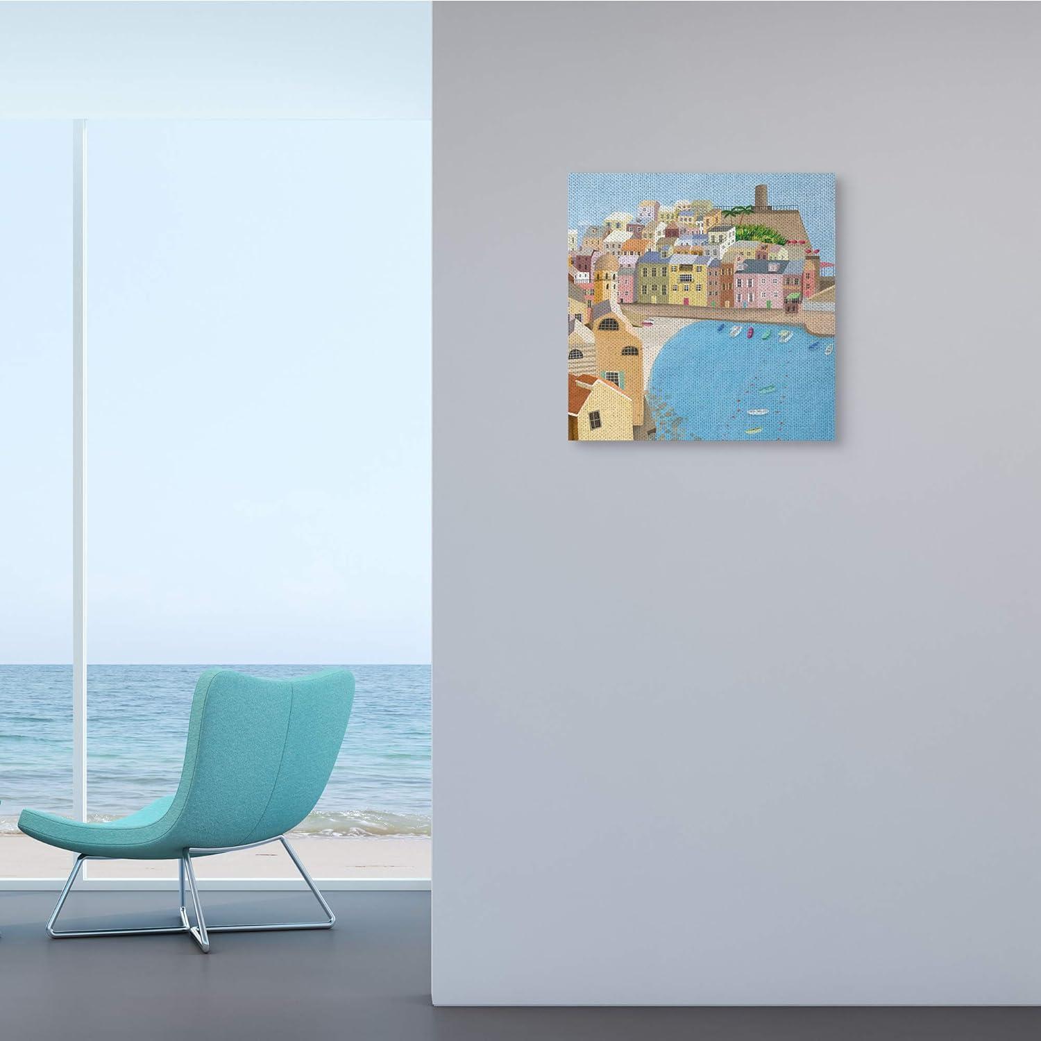 Italian Seaside Architecture Coastal City Port Art for Kids Gallery-Wrapped Canvas Print Wall Art, 17x17