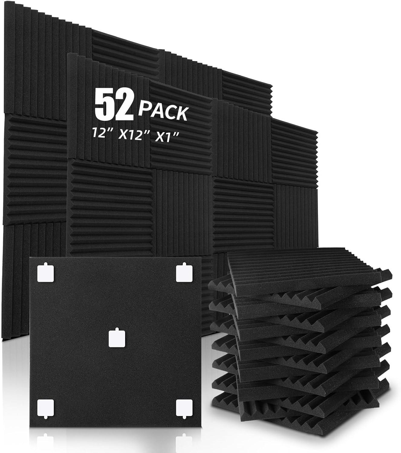 52-Pack Black Acoustic Foam Panels with Adhesive Tape