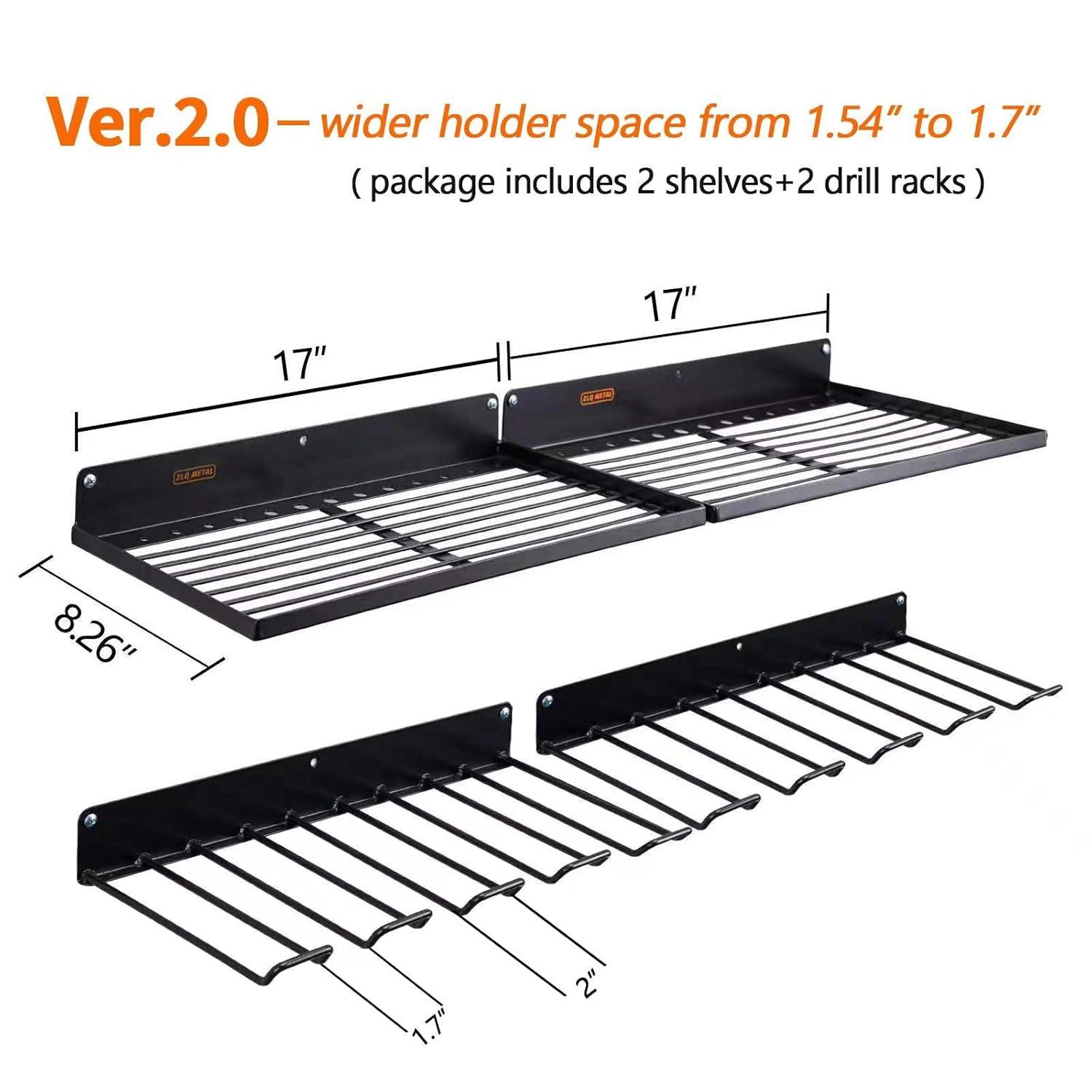 Power Tool Organizer with Charging Station, Drill Holder, Wall Mount, Garage Storage Shelves, Heavy Duty Pegboard Wall Organizer Set, Solid Metal, Black, 2 Pack, 4 Set