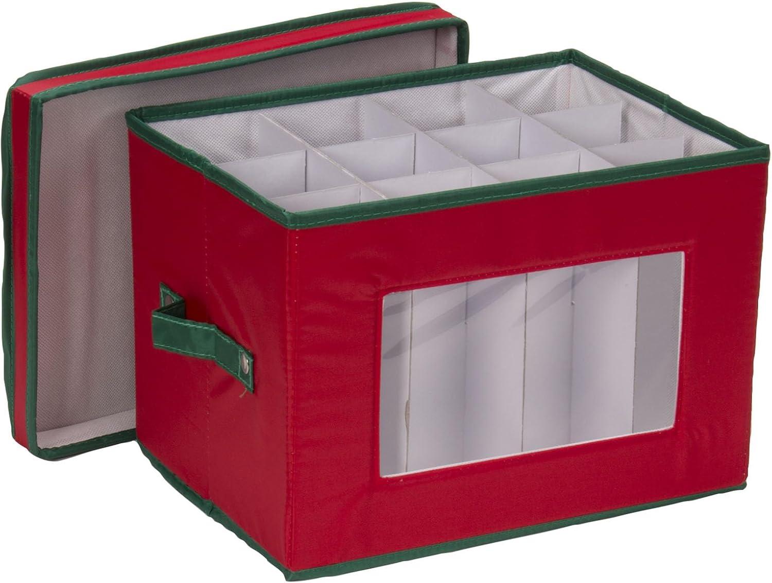 Red and Green Foldable Fabric Christmas Stemware Storage Box