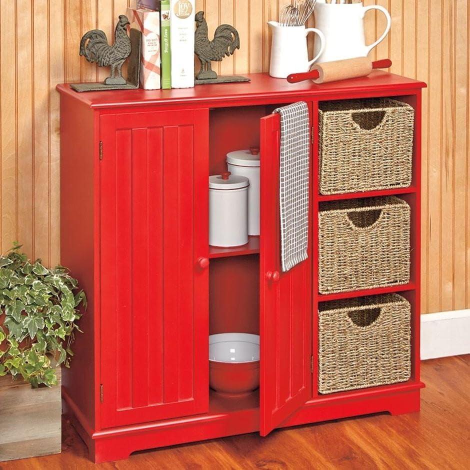 The Lakeside Collection Beadboard Wooden Storage Cabinets - Red
