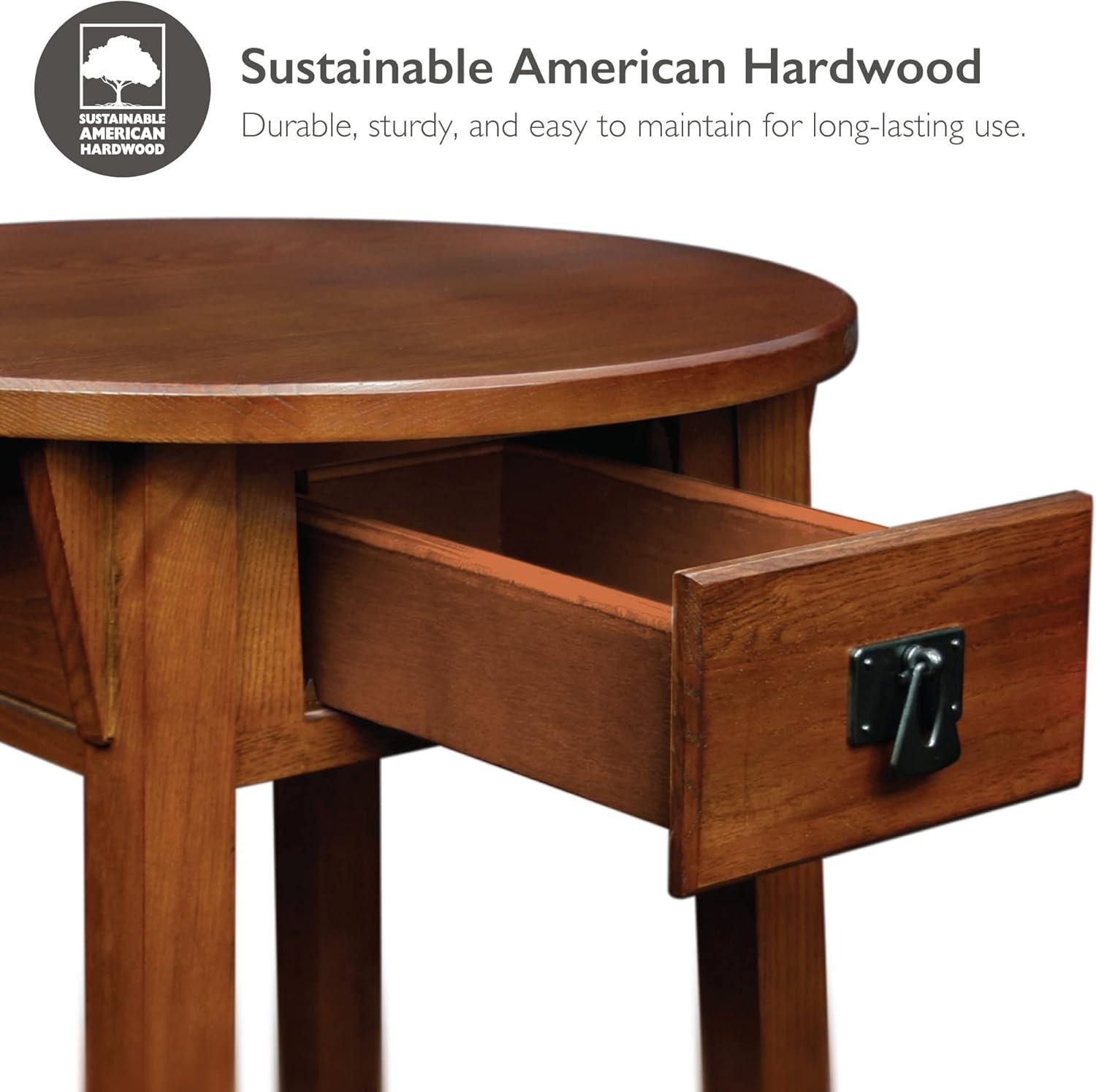 Leick Home 9056-RS Mission Round End Table with Drawer, Made with Solid Wood, Side Table for Living Room, Bedroom, and Office, Russet Finish