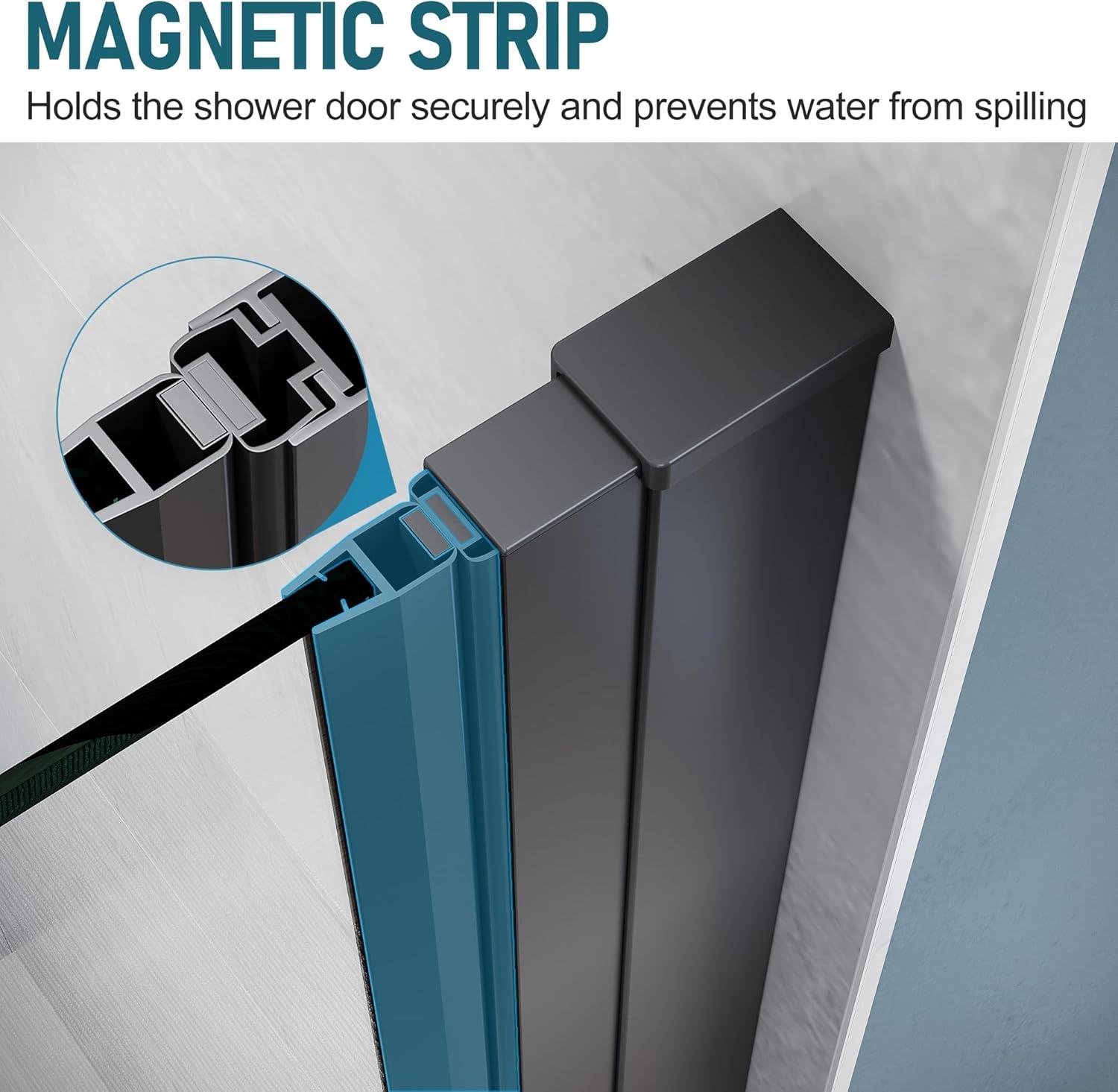 Sunny Shower Bifold Pivot Swing Frameless Shower Door in Black 34 in.W x 72 in.H