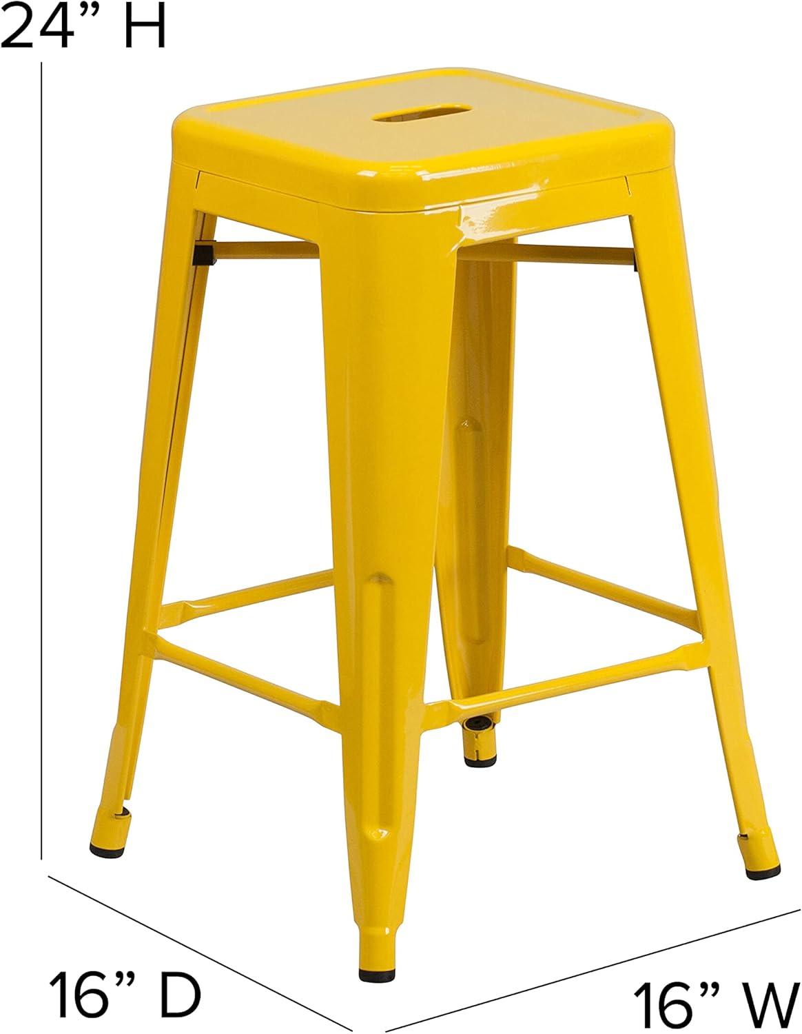 Emma and Oliver Commercial Grade 24"H Backless Metal Indoor-Outdoor Counter Stool w/ Square Seat