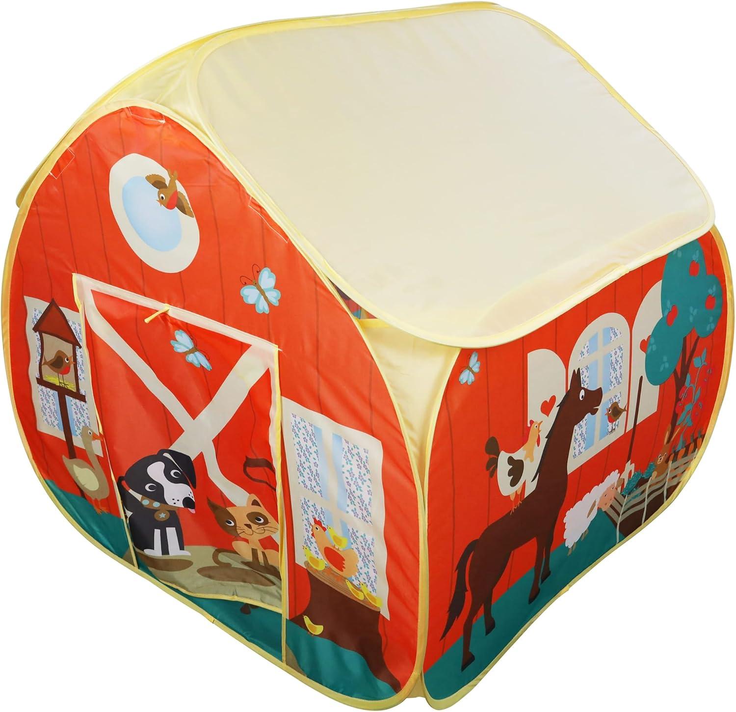 Bright Farm-Themed Pop-Up Play Tent with Mat