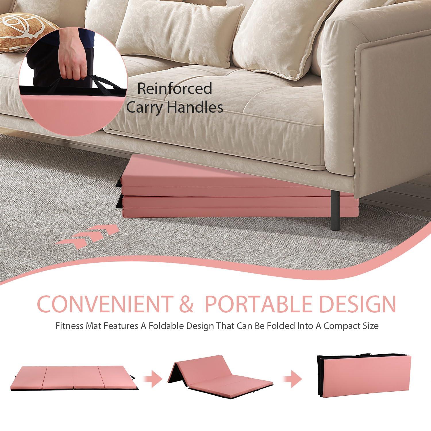 PayLessHere Gymnastics Mat - Folding Gymnastic Mat for Tumbling, Stretching, Yoga & Arts - Thick PU Leather - Indoor/Outdoor