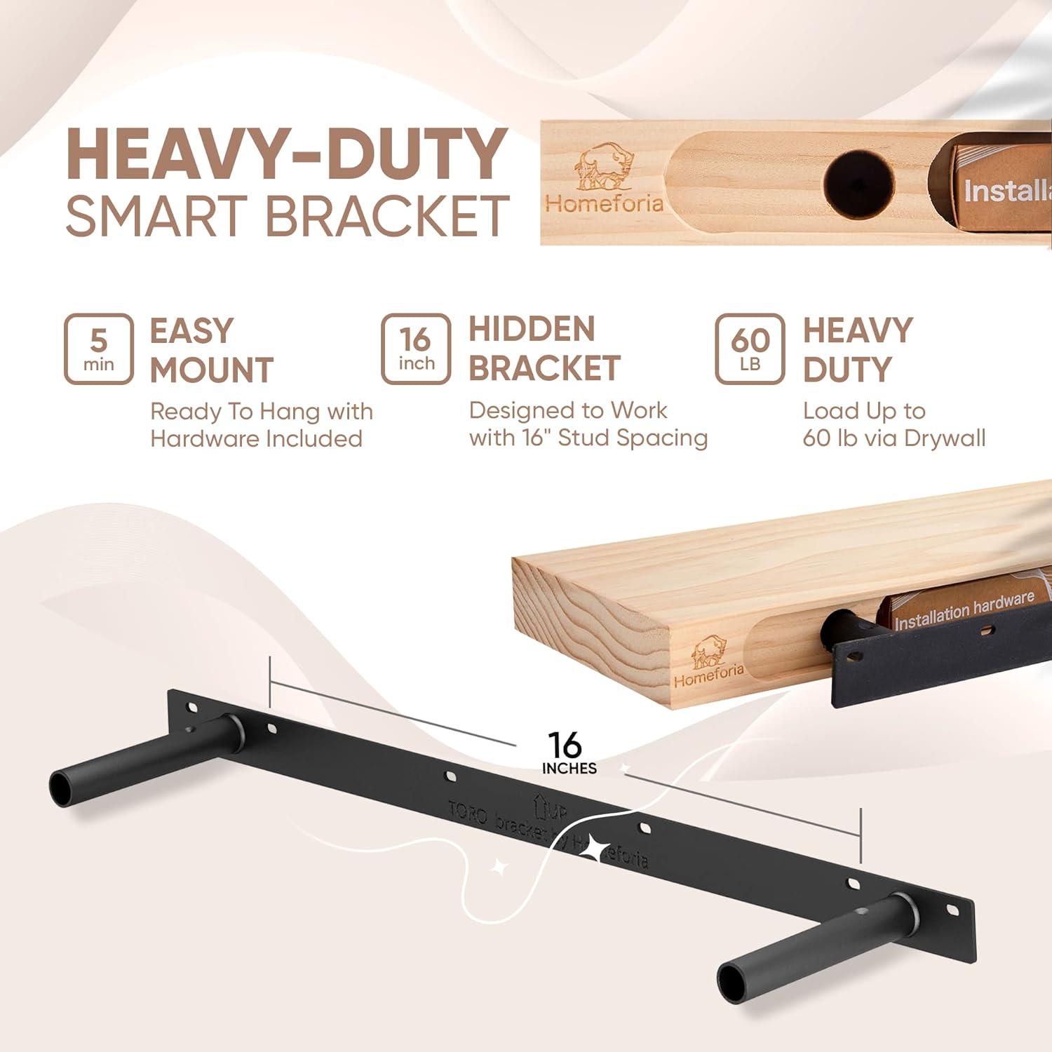 Honey Oak 36" Solid Pine Floating Wall Shelves Set