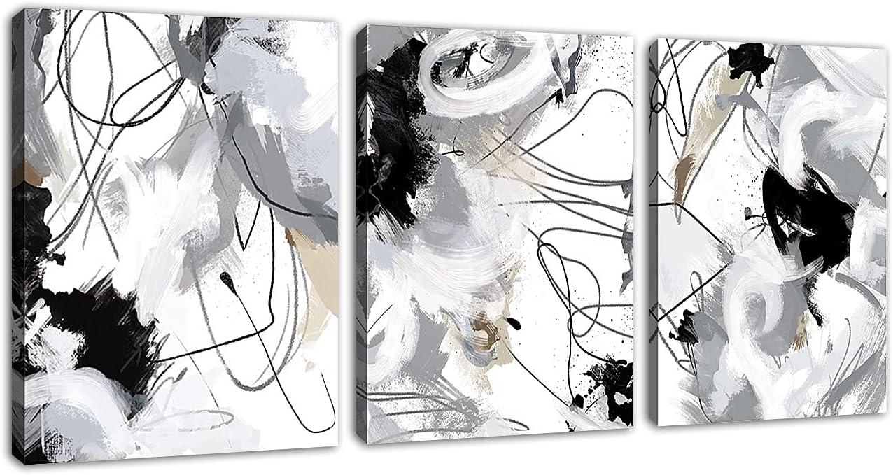 Black and White Abstract Canvas Wall Art Set of 3