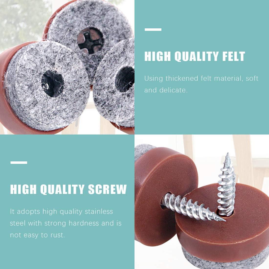 Swpeet 52Pcs 20mm Brown Furniture Felt Pads Non Slip Furniture Pads with Screw-on Felt Pad Furniture Slider Floor Protector for Wooden Leg Feet of Chair Table Sofa