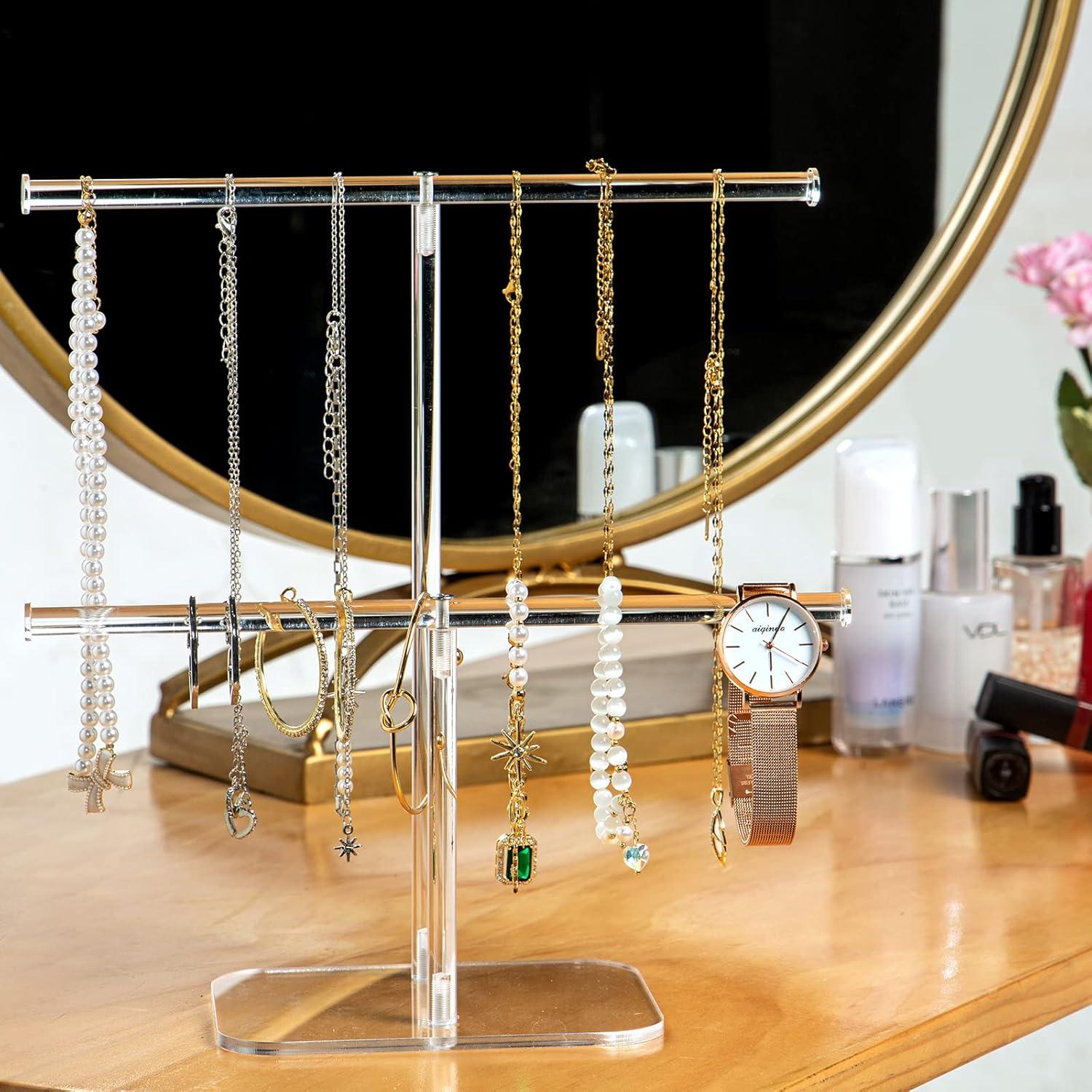 Premium Jewelry Stand , Solid Clear 2-Tier Acrylic Jewelry Organizer Stand & Bracelet holder Stand for Necklace Display, Ring & Watch Display