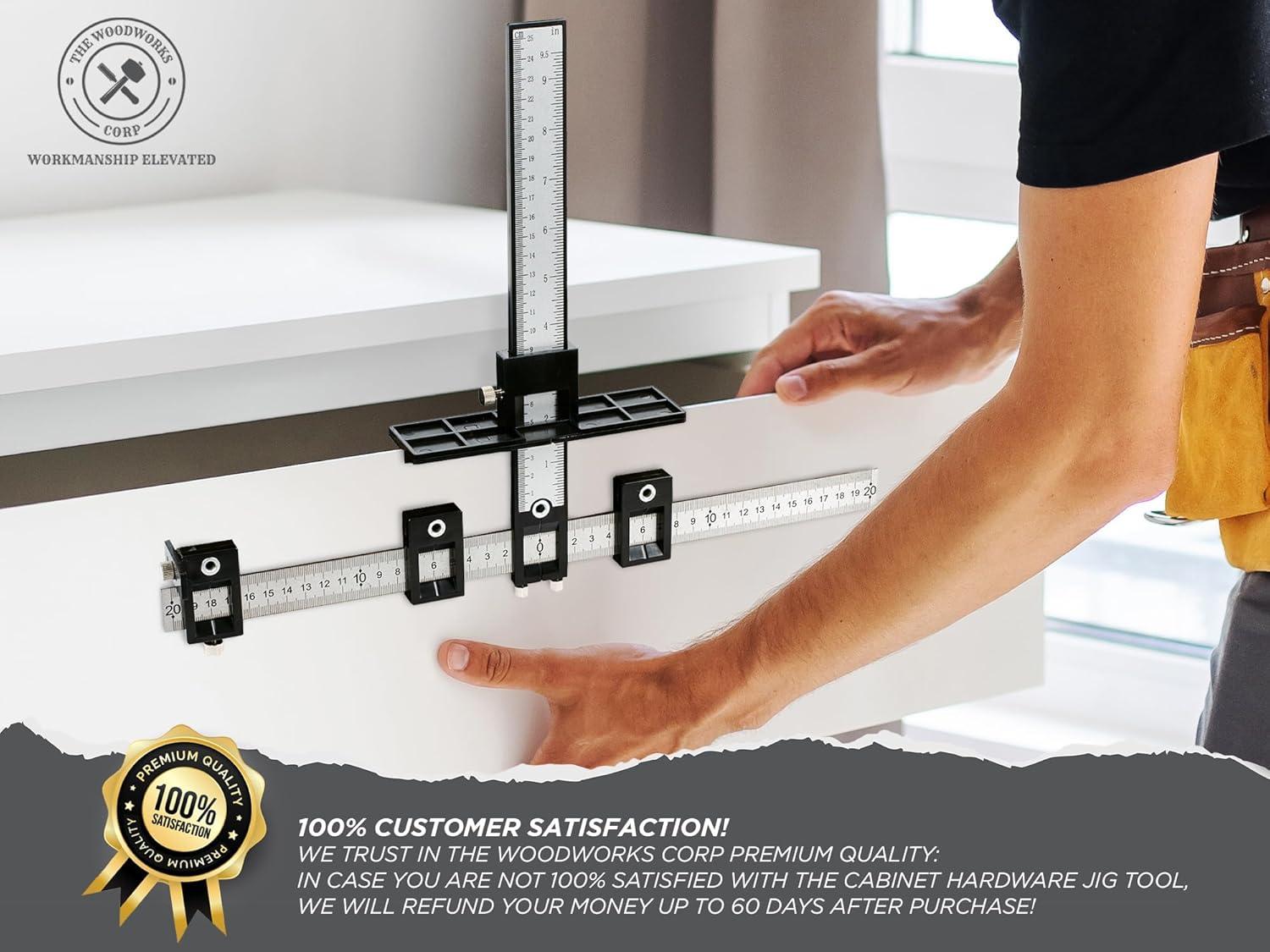 The Woodworks Corp Cabinet Hardware Jig Tool - Precise Drilling Cabinet Handle Jig - Adjustable Cabinet Jig - Perfect for Kitchen Handles - Jig for Handles and Pulls C57