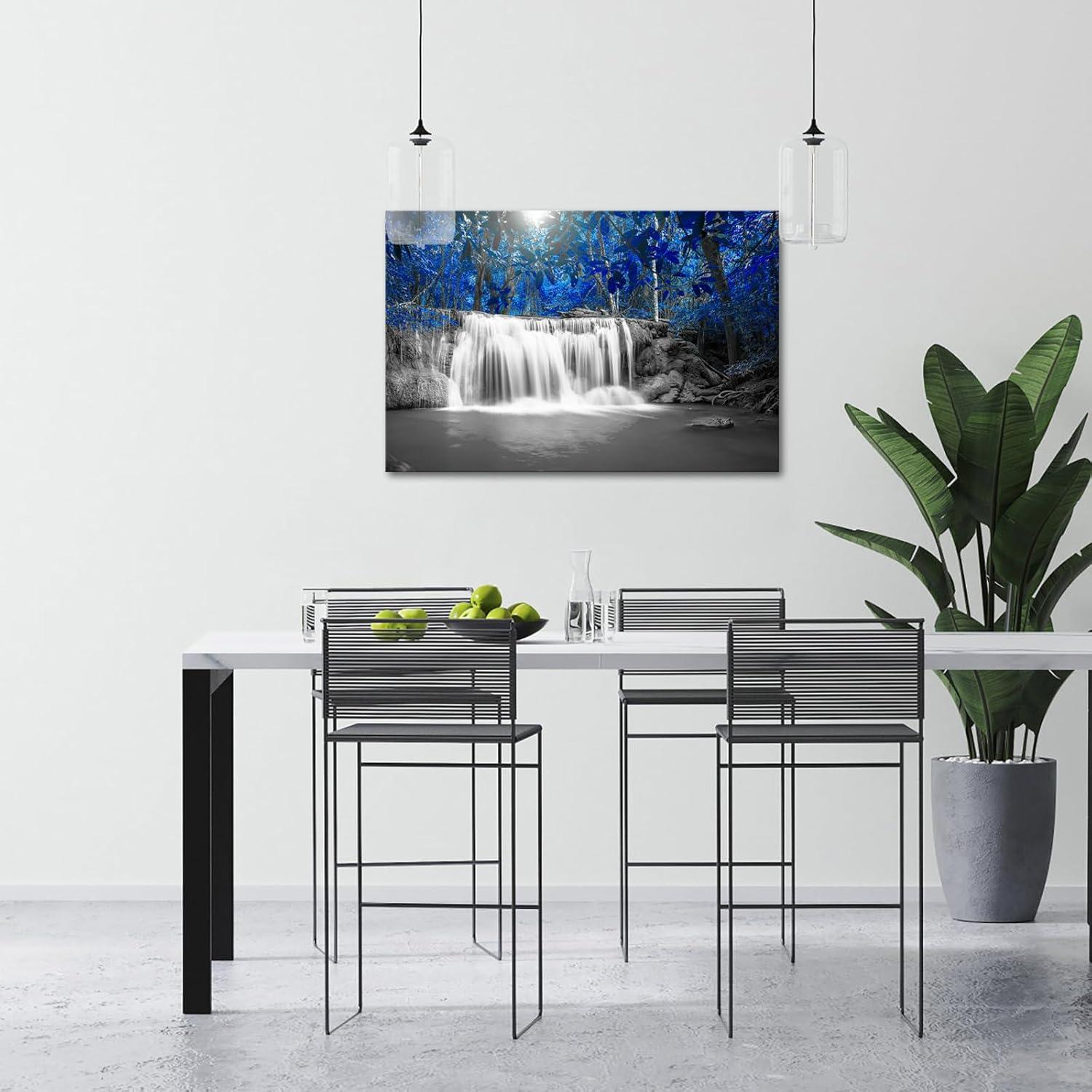 Blue and Black Waterfall Landscape Canvas Print for Kids 24x36