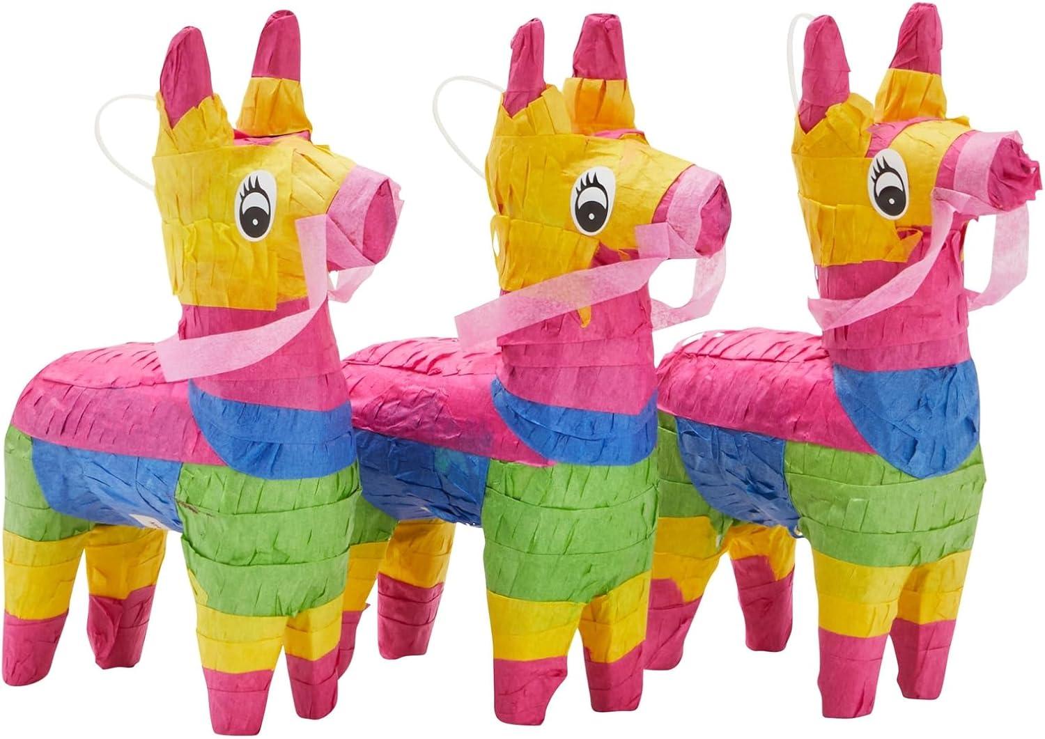 Juvale Mini Donkey Pinata - 3 Pack Small Mexican Pinatas for Mexican Fiestas, Birthday Parties (4 x 7.5 x 2 In)