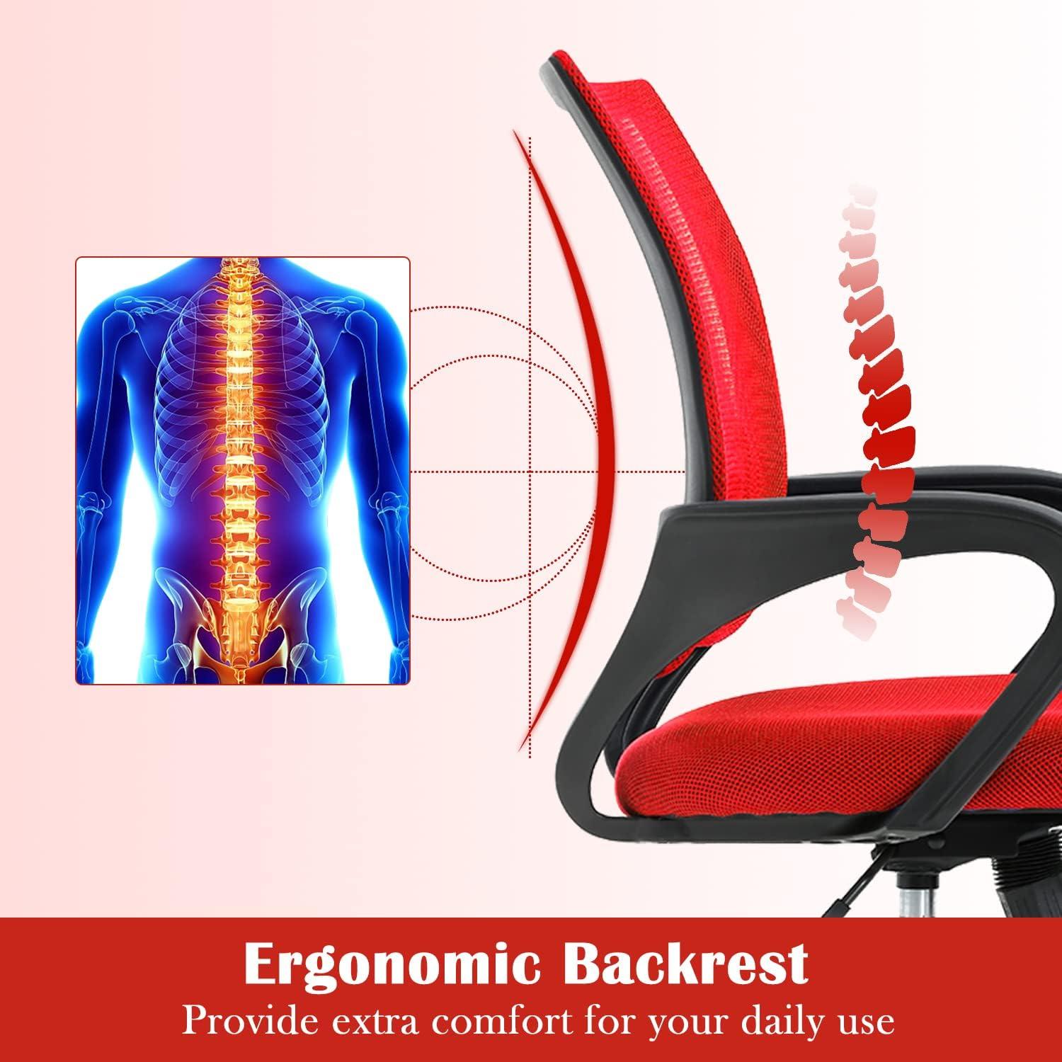 BestOffice Ergonomic Office Chair, Lumbar Support, Adjustable Height with Armrests for Adults(Red)