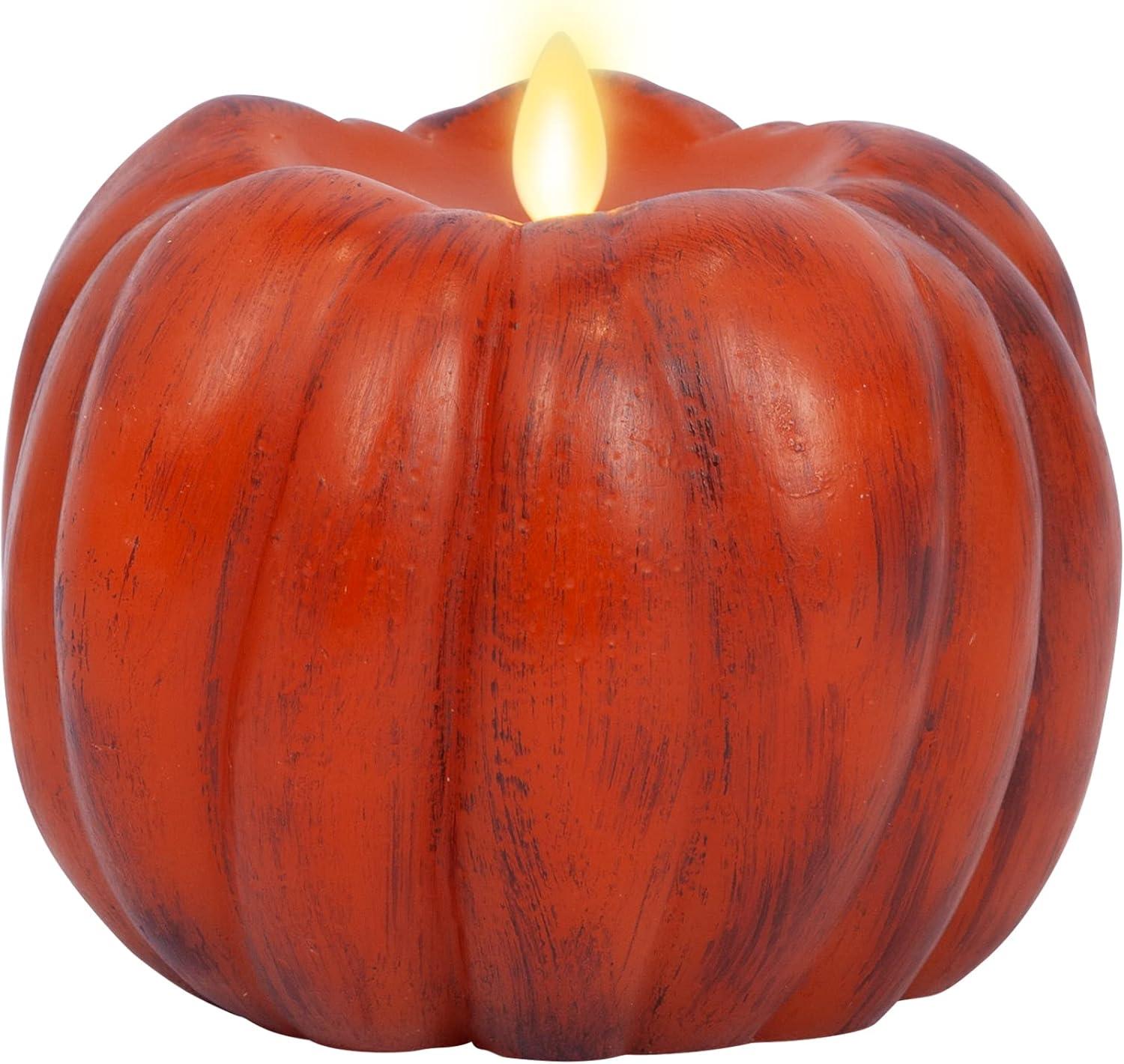 Antique Orange Pumpkin Flameless LED Candle with Timer