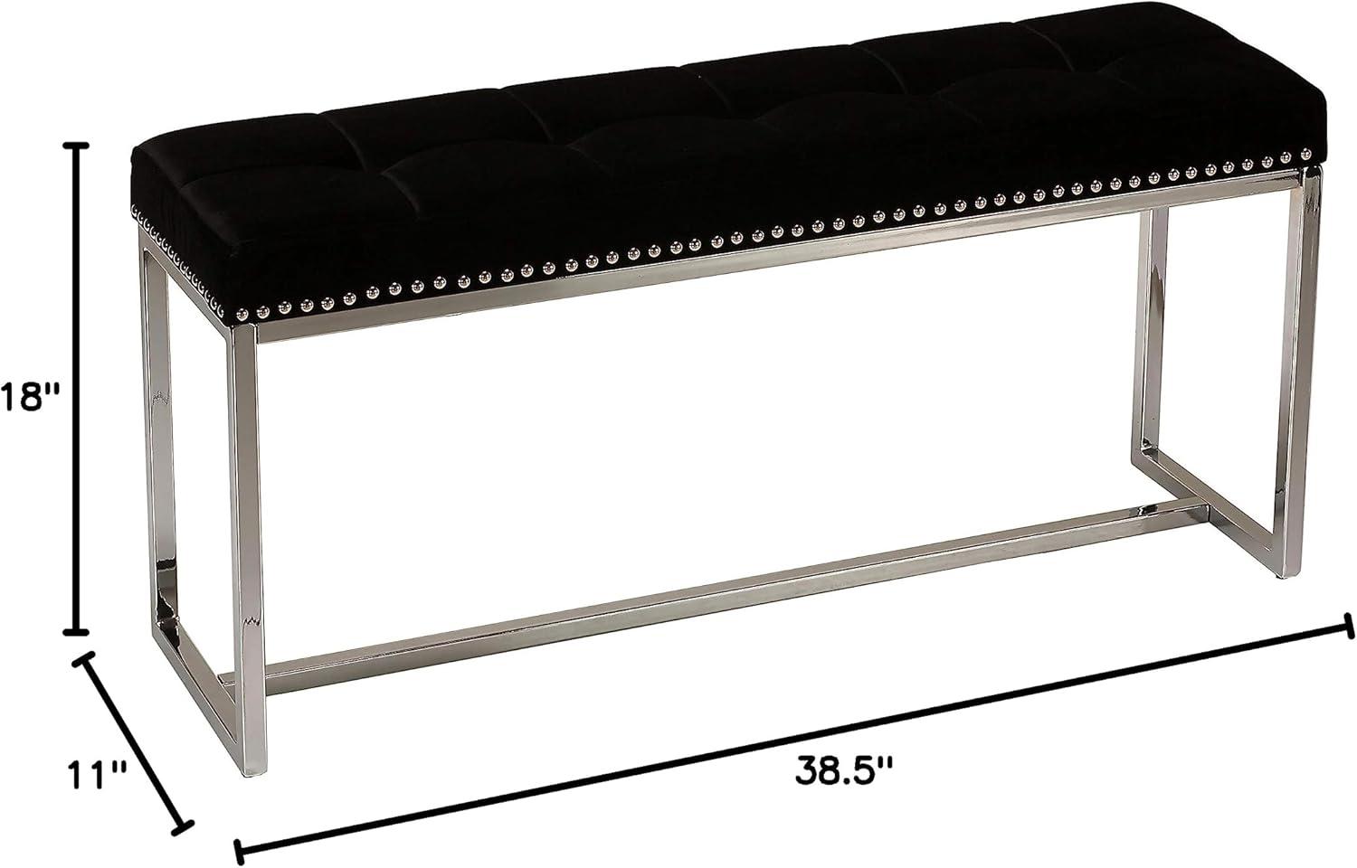 Cortesi Home Donato Contemporary Narrow Bench in Black Velvet with Nailhead Trim