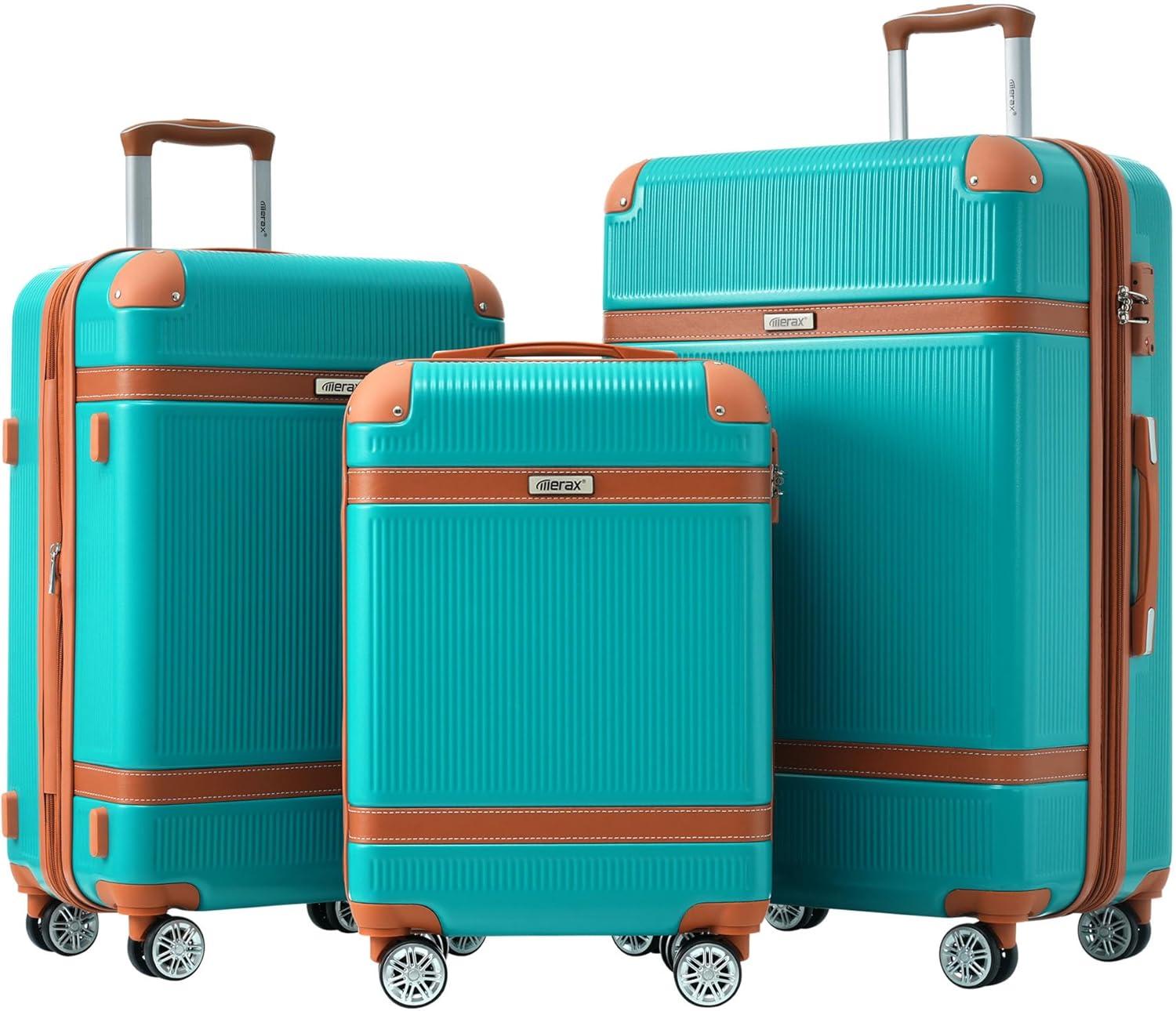 3 Piece Luggage Set, Travel Suitcase with 8 Spinner Wheels, Lock Collision-Protection Angle Rolling Travel Luggage