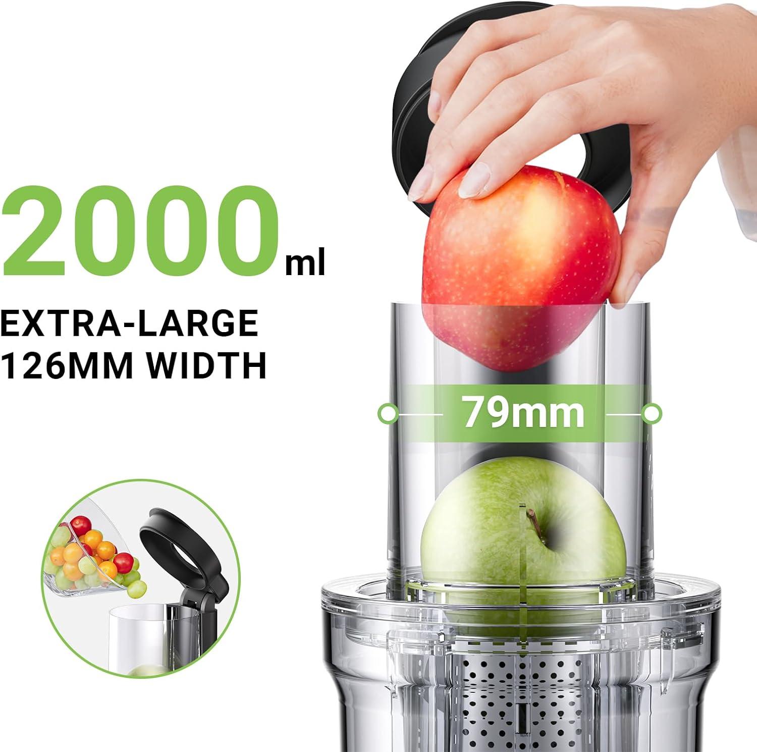 Cold Press Juice Extractors,3.1 in large feed chute,Double Filter,Stainless steel housing juicer,Powerful Motor,Automatic Operation,anti-drip feature