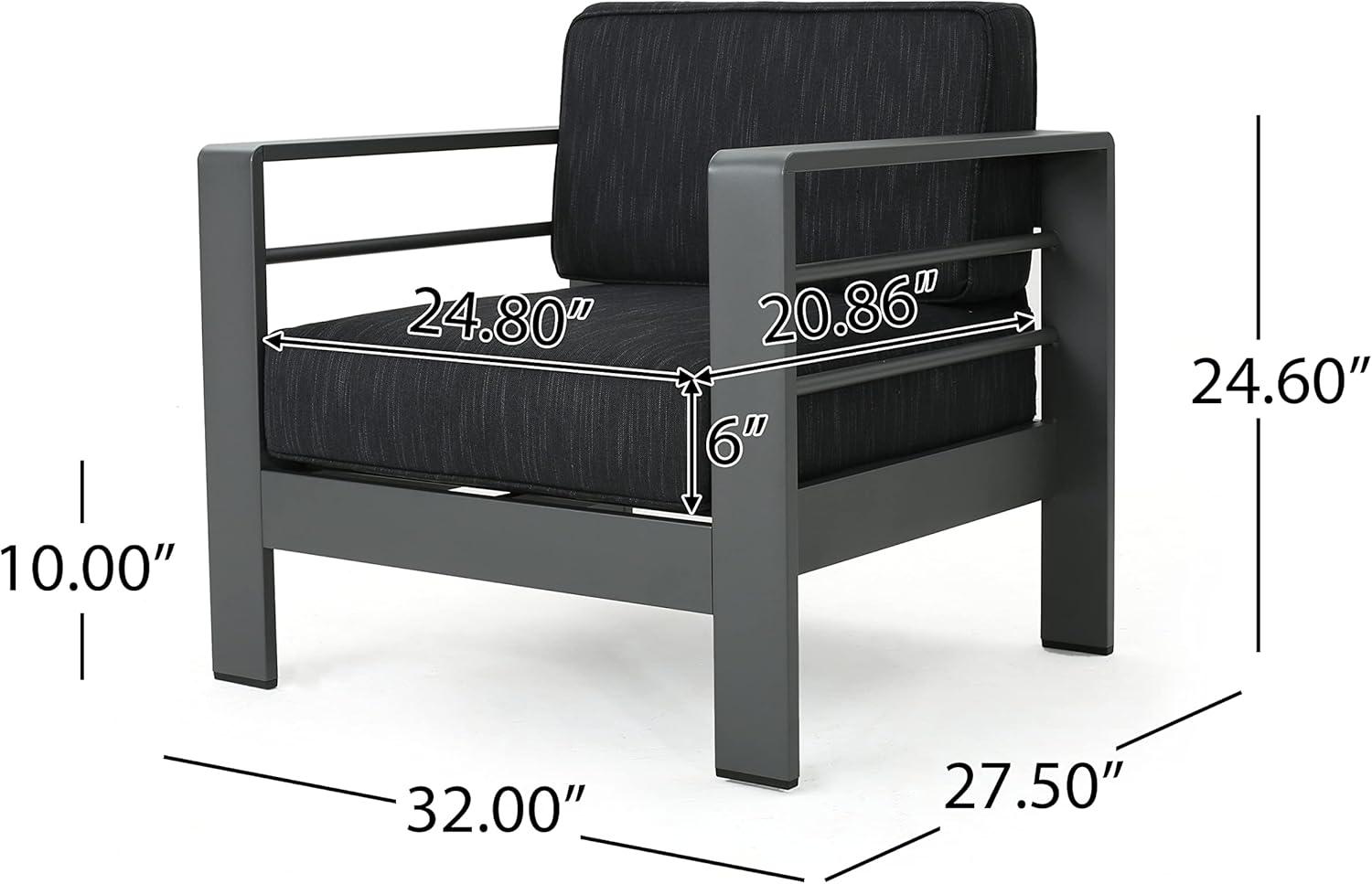 Grady Outdoor Aluminum Club Chairs with Water Resistant Cushions, Set of 2, Grey, Dark Grey