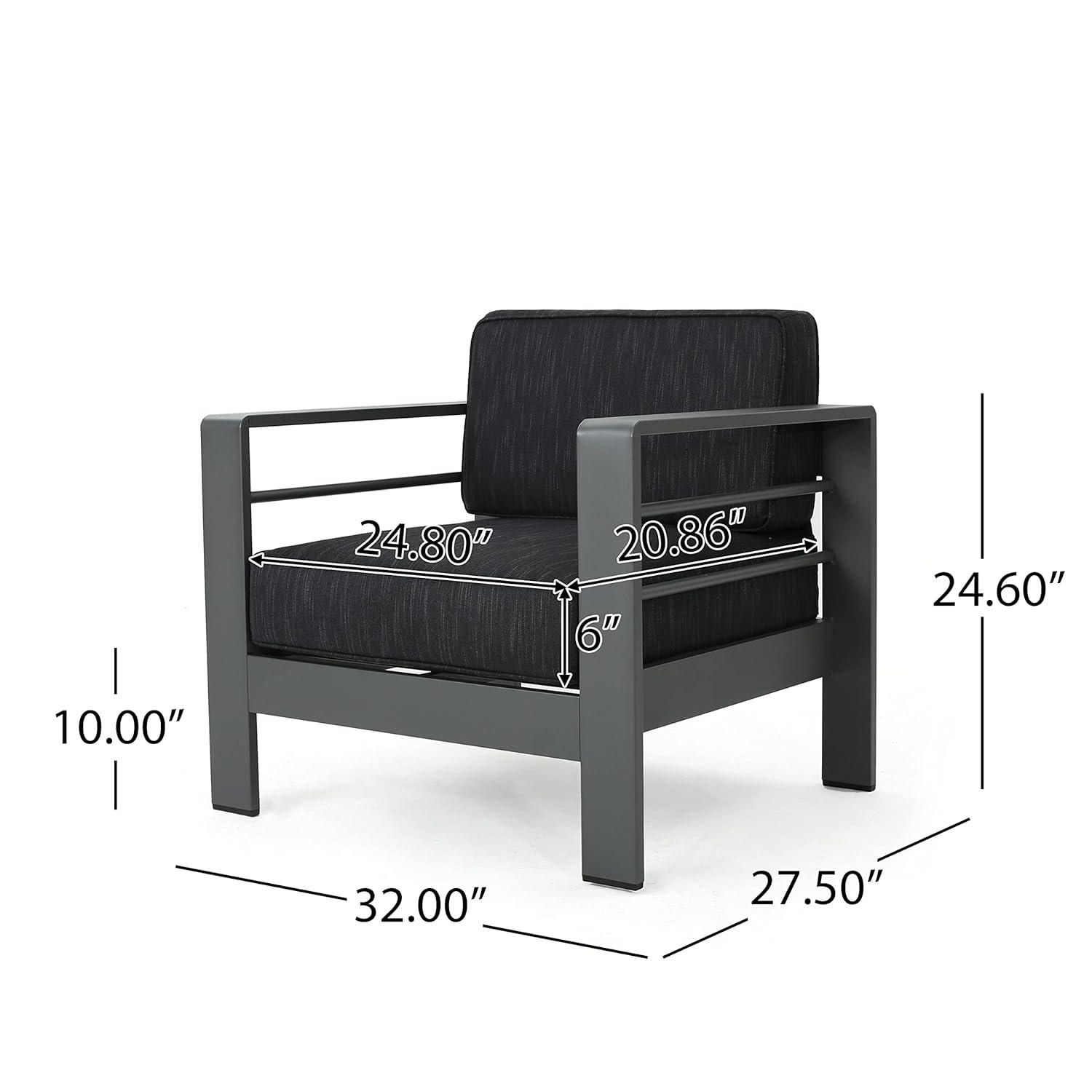 Grady Outdoor Aluminum Club Chairs with Water Resistant Cushions, Set of 2, Grey, Dark Grey