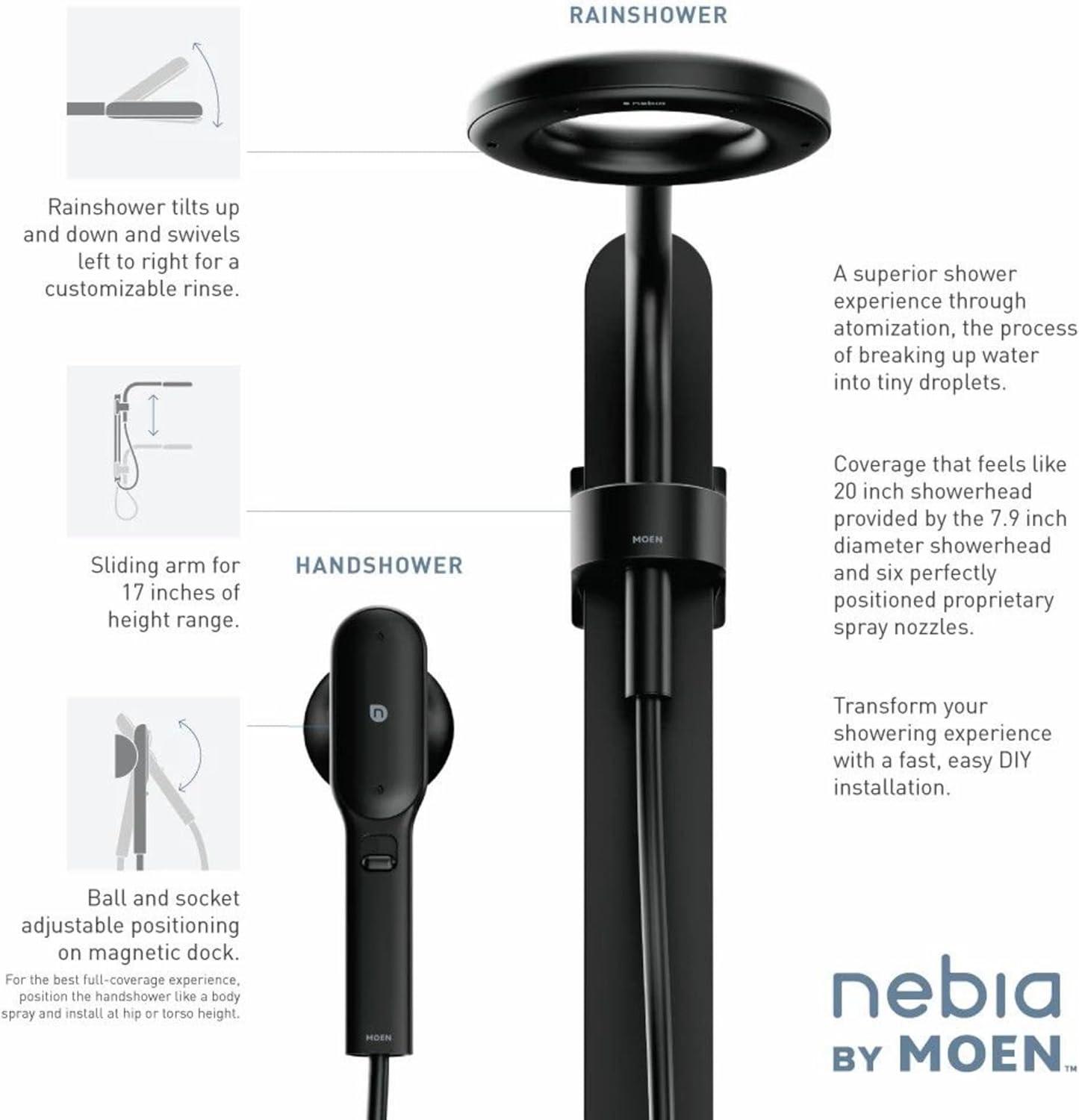 Moen N207C0Bl Matte Black Two-Function 7.9" Diameter Head Standard With Handshower