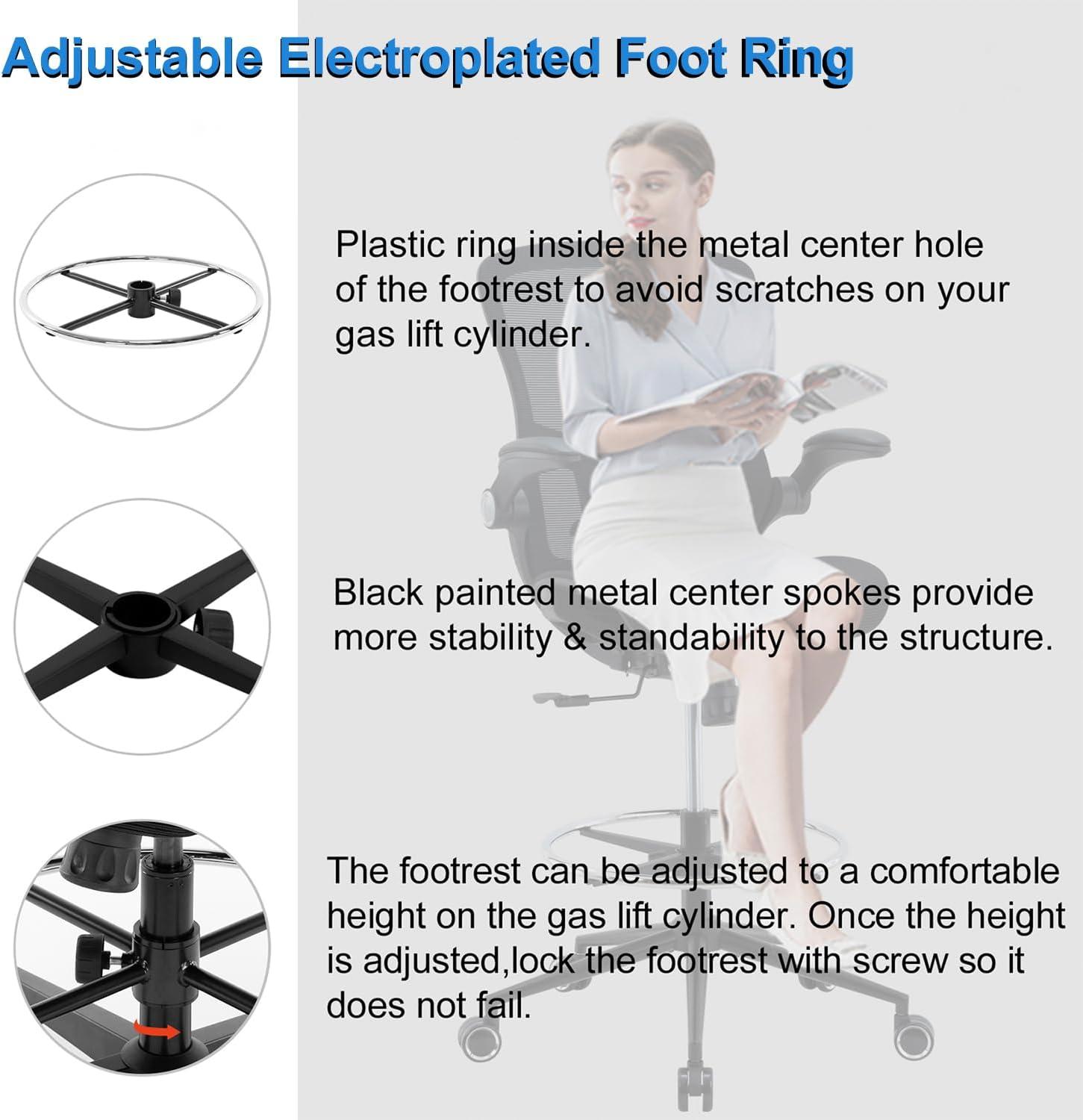 Office Drafting Chair,Ergonomic Tall Office Desk Chair,Adjustable Standing Desk Stool Chair,Executive Computer Chair with Footrest Ring and Lumbar Support (Black)