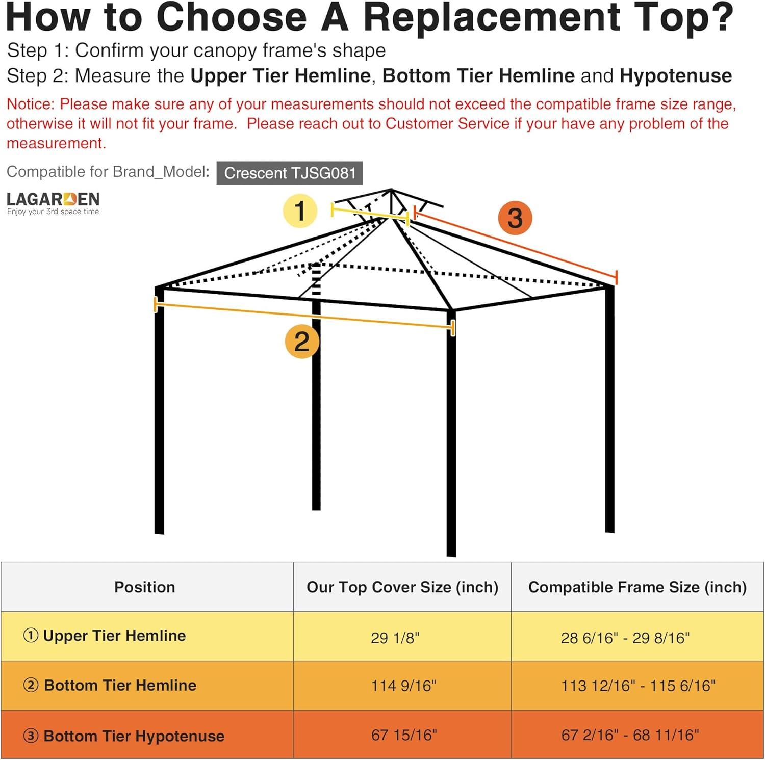 Yescom Yescom Canopy Top Replacement for 2-Tier Crescent TJSG081 Gazebo Outdoor Garden Yard Patio Cover