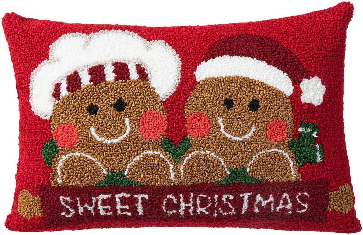 13.75" Red and White Unique Hooked 3D Snowman Pillow