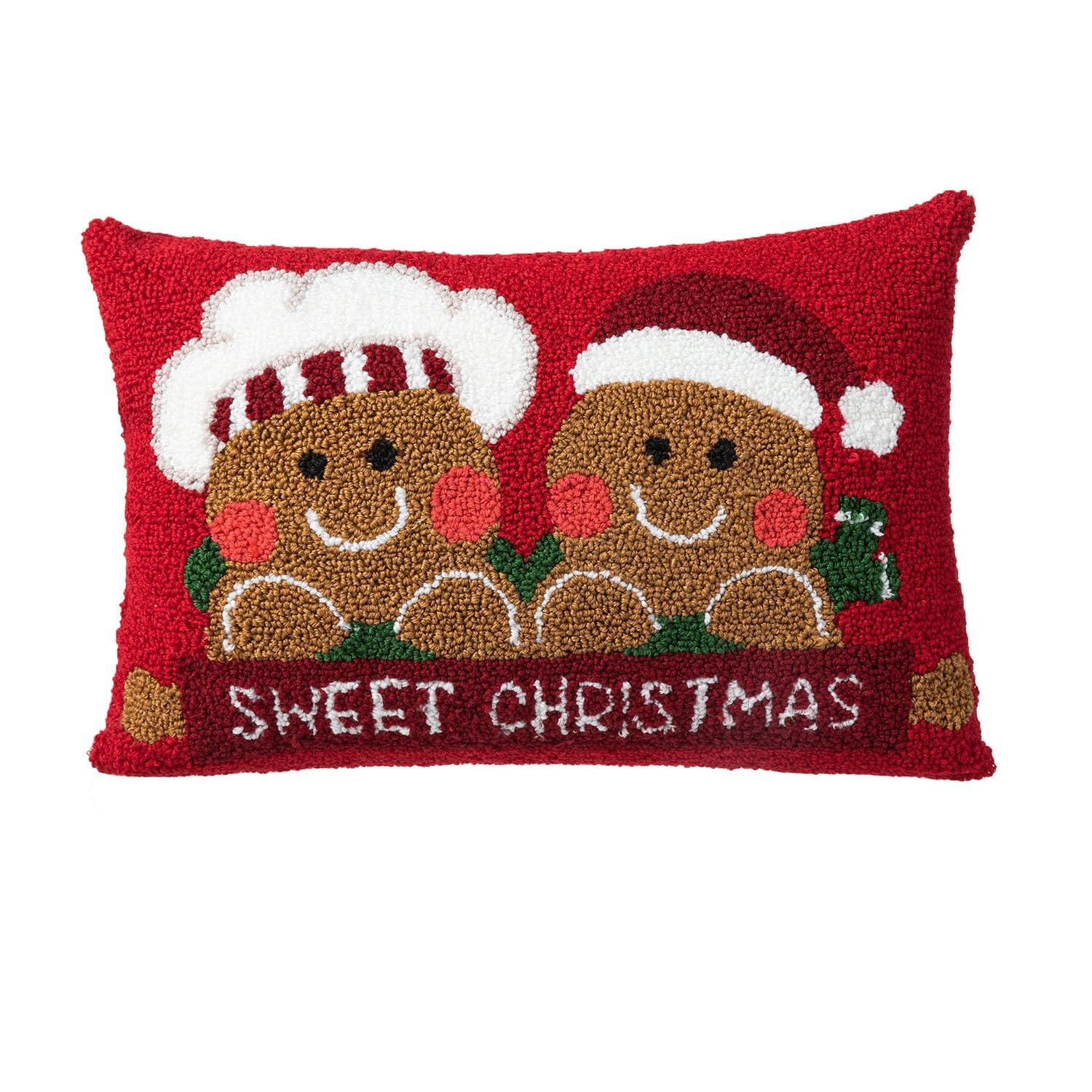 13.75" Red and White Unique Hooked 3D Snowman Pillow