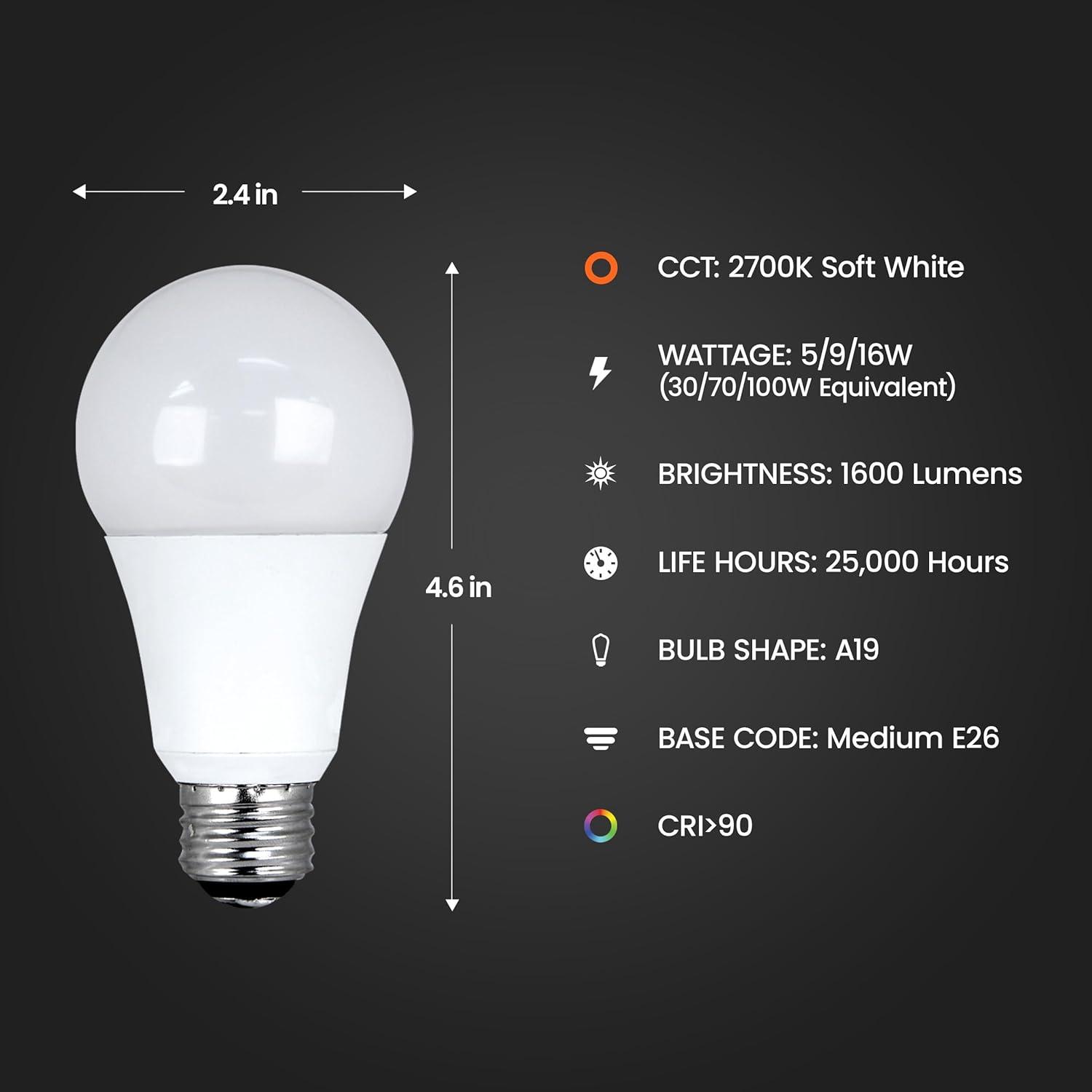 Feit White 3-Way A19 LED Bulb with E26 Base