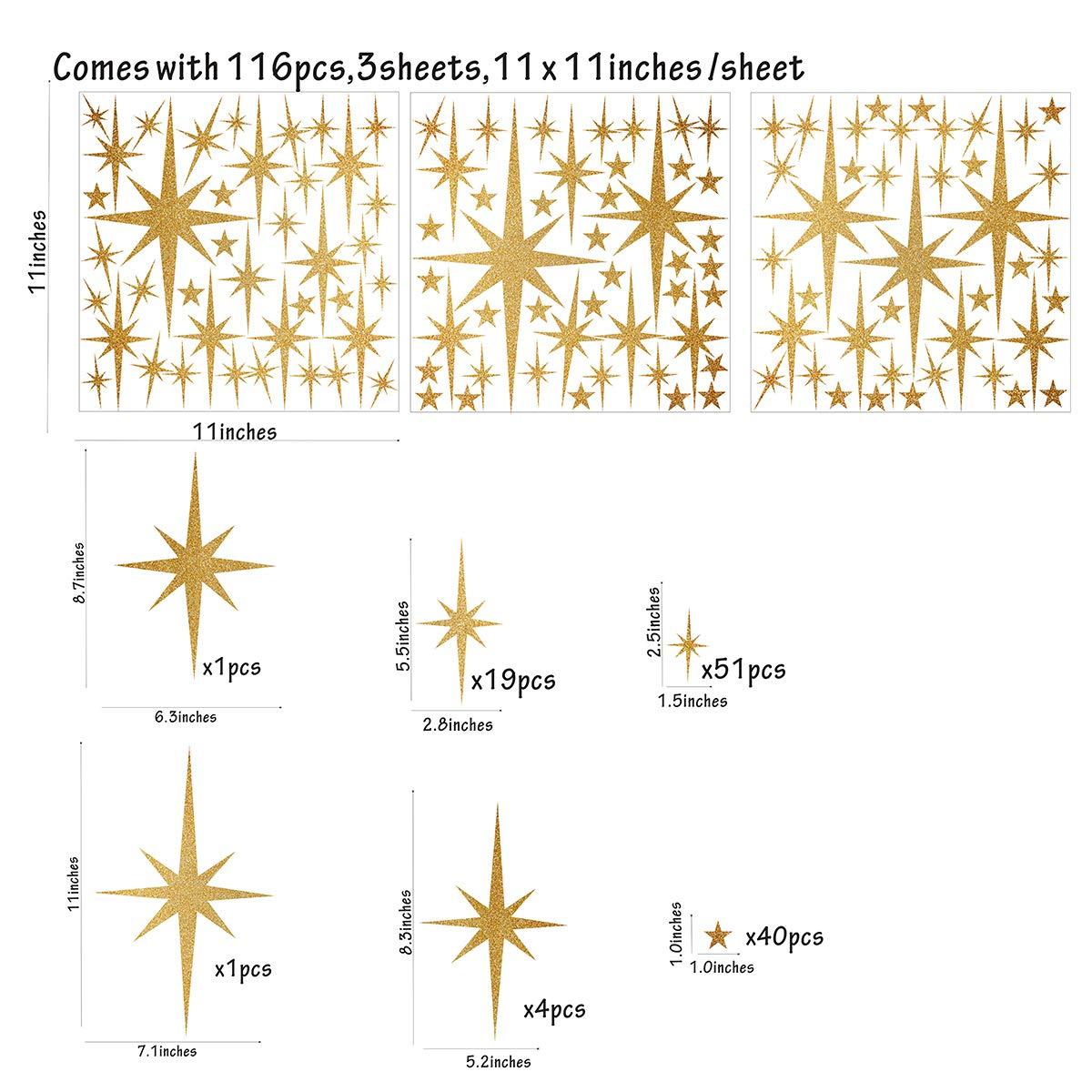 Star Wall Stickers Girls Room Wall Decals (116pcs) Sparkle Wall Sticker Stick and Peel Stars Stickers-6 Sizes